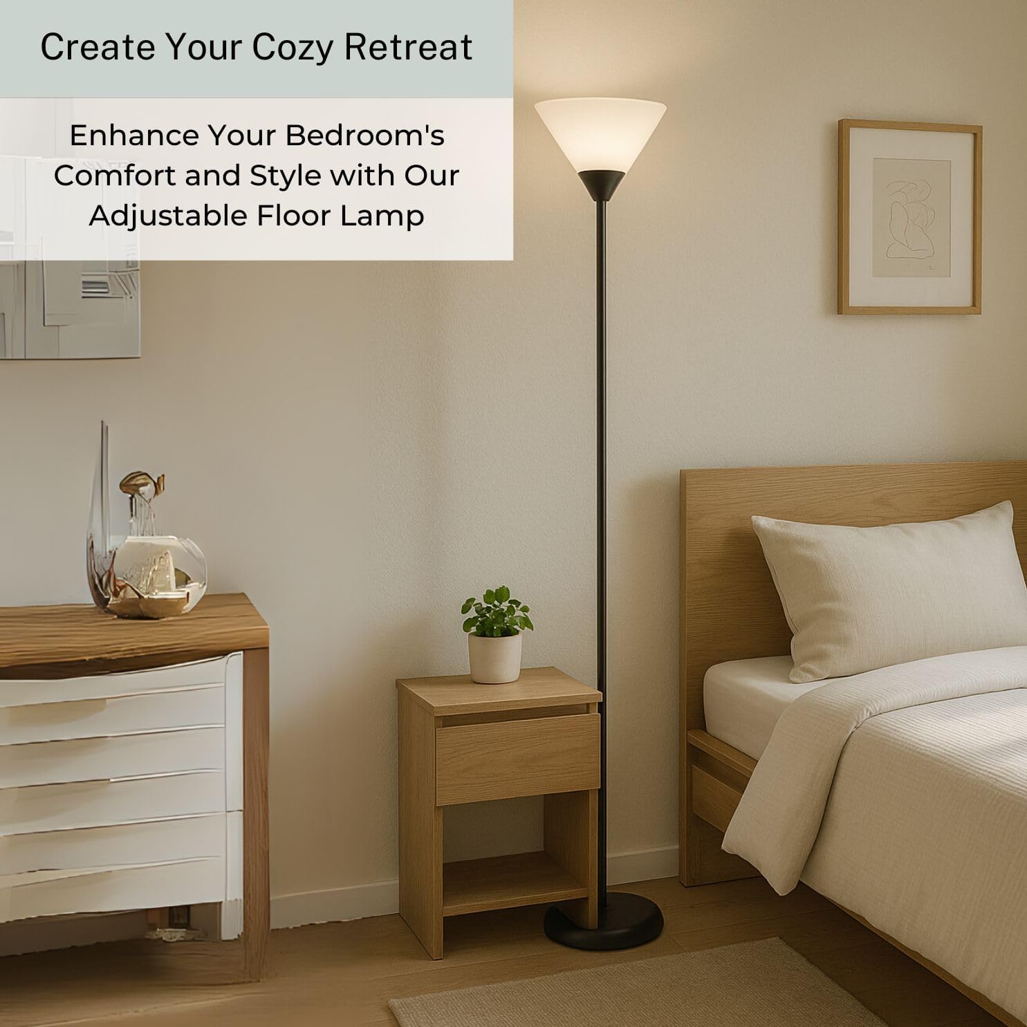 Mary Floor Lamp by Light Accents – Standing Lamp for Living Rooms – Torchiere Pole Light – LED-Compatible Floor Lamp – Modern Bedroom