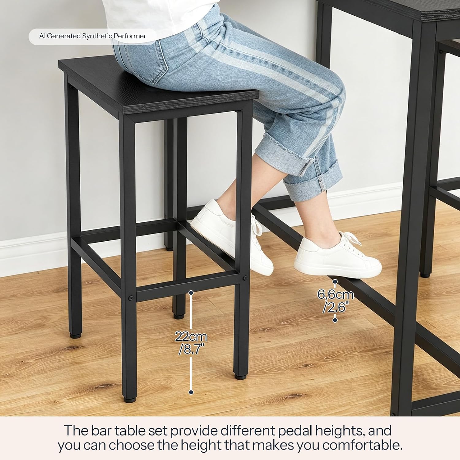 HOOBRO Bar Table and Chairs Set, 47.2” Rectangular Pub Table with 2 Stools for Small Space, 3-Piece Breakfast stools Set, Sturdy Metal Frame