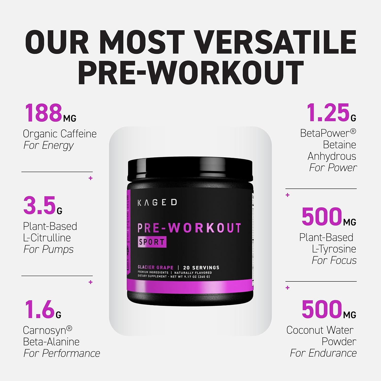 Kaged Sport Pre Workout Powder for Men & Women, Mango Lime, Sport Certified, 188mg Caffeine, Nitric Oxide Supplement, Beta Alanine for Energy