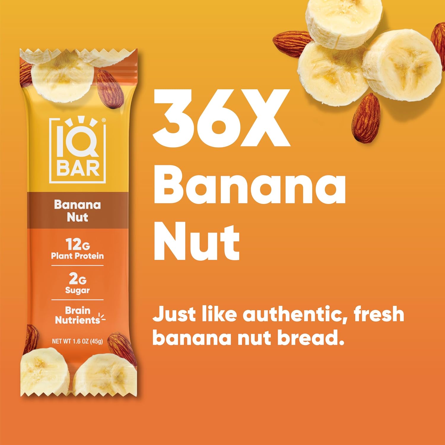 IQBAR Clean Protein Bars, Low Sugar Keto, Banana Nut 12-Count
