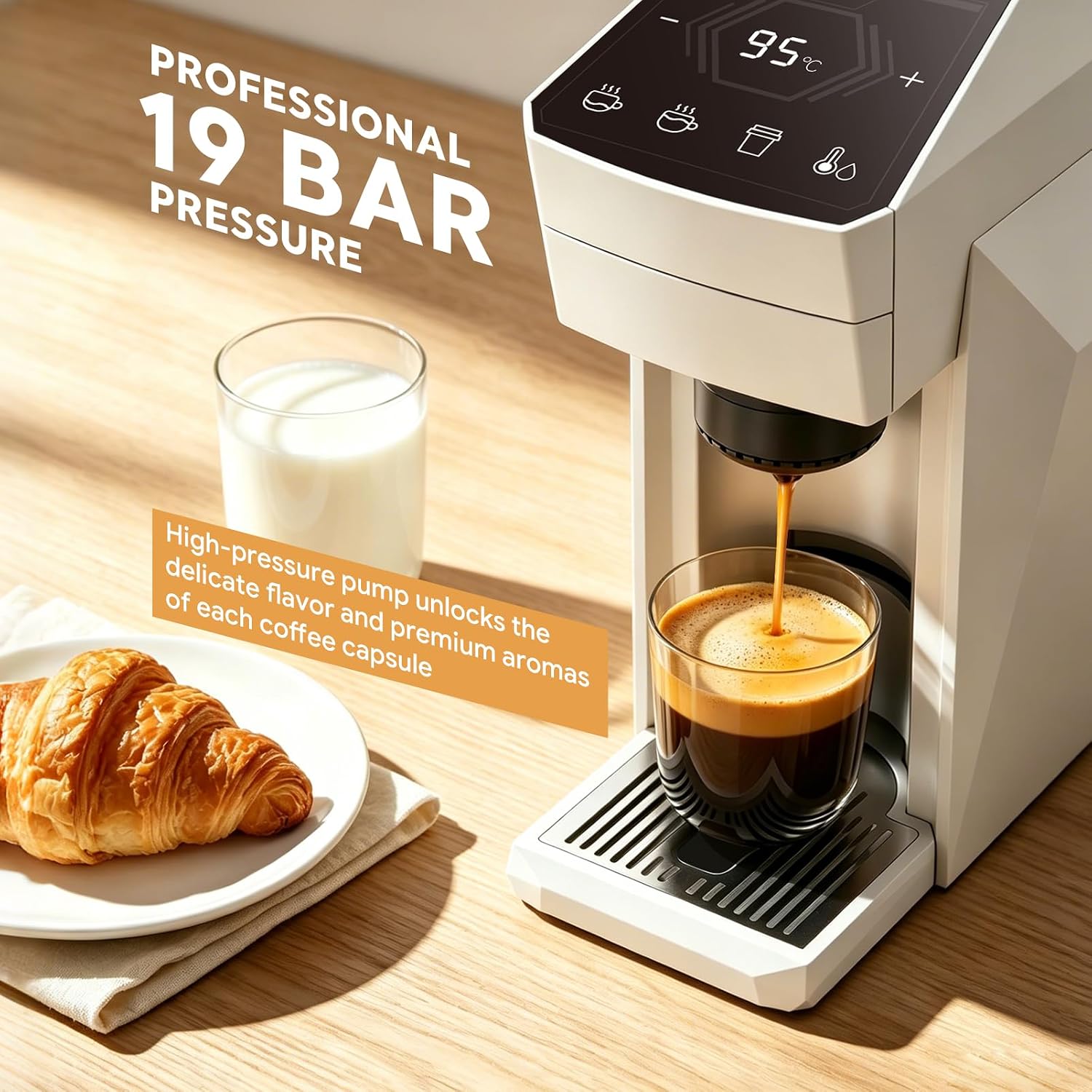 Max Espresso Coffee Maker for K-Cup, Espresso Machine for Nespresso Original Coffee Pods, Ground Coffee, Machine for Cappuccino & Latte