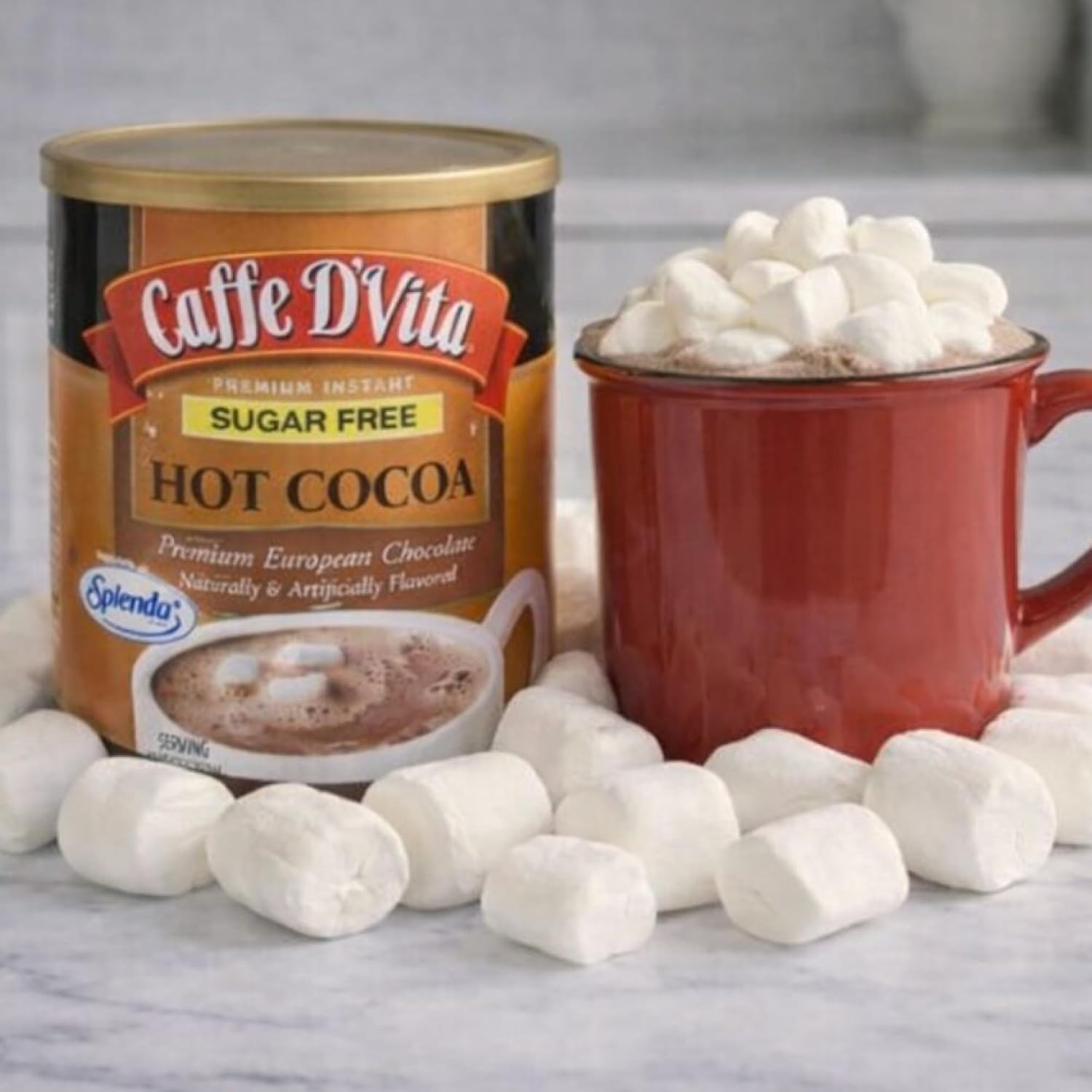 Caffe D'Vita Sugar Free Hot Cocoa Mix, Gluten Free - 10 Oz Can | Hot Chocolate Mix, Low Fat, No Cholesterol, No Hydrogenated Oils or Trans Fat, Kosher, Cocoa Bulk