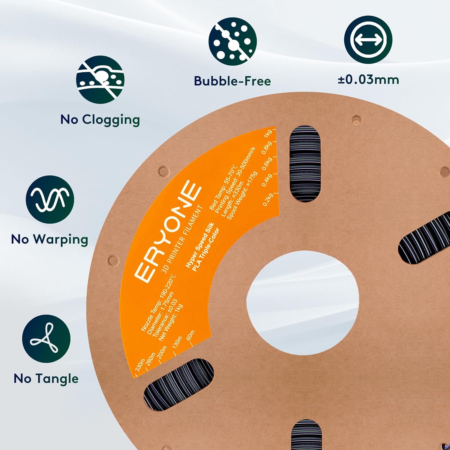 ERYONE Silk Filament PLA+ 1.75mm Upgraded Shiny 3D Printer Filament, Gloss Finish, Fit Most FDM Printer Stable Printing,1kg (2.2LBS)/Spool, Silver