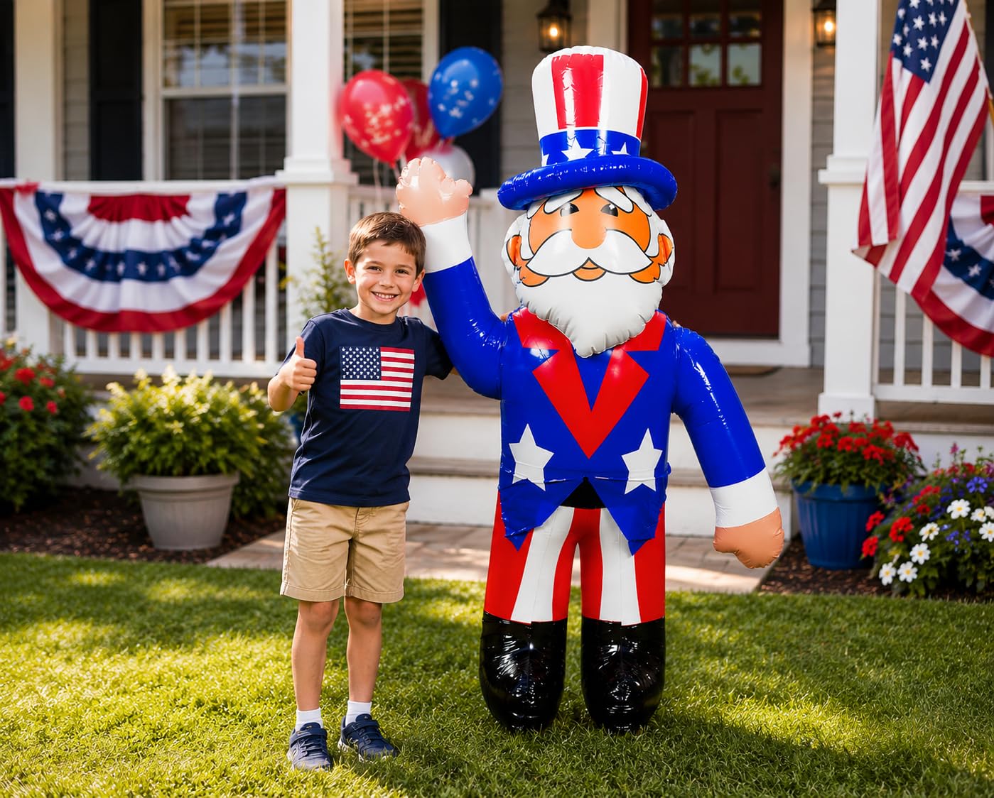 Fun Express 64" Jumbo Blow Up Uncle Sam Inflatable – 5+ Foot Patriotic 4th of July Decorations Outdoor Yard Decor | Heavy Duty Patriotic for