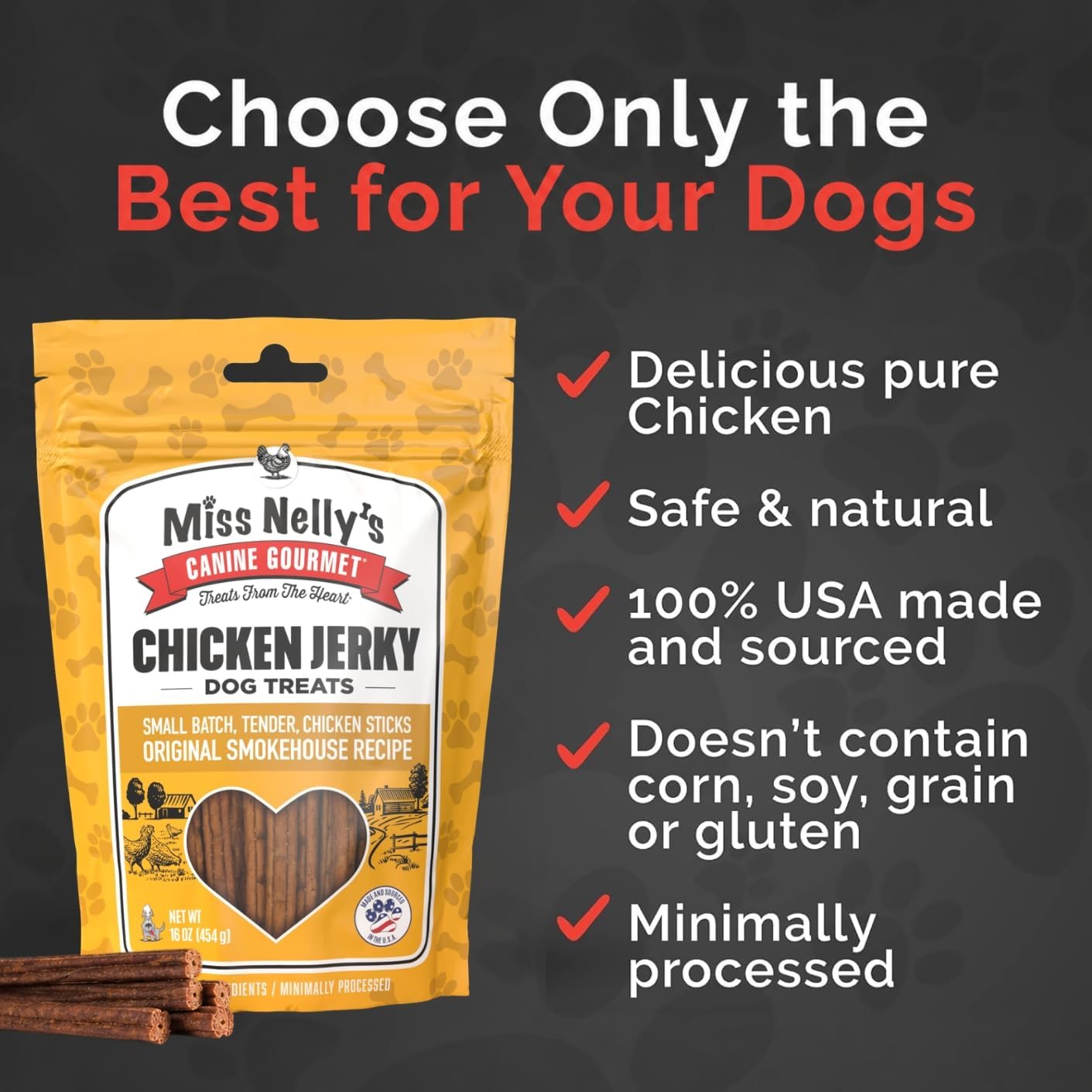 Miss Nelly's- All Natural Beef Jerky Dog Treats Made in USA Only, 16 oz Bag