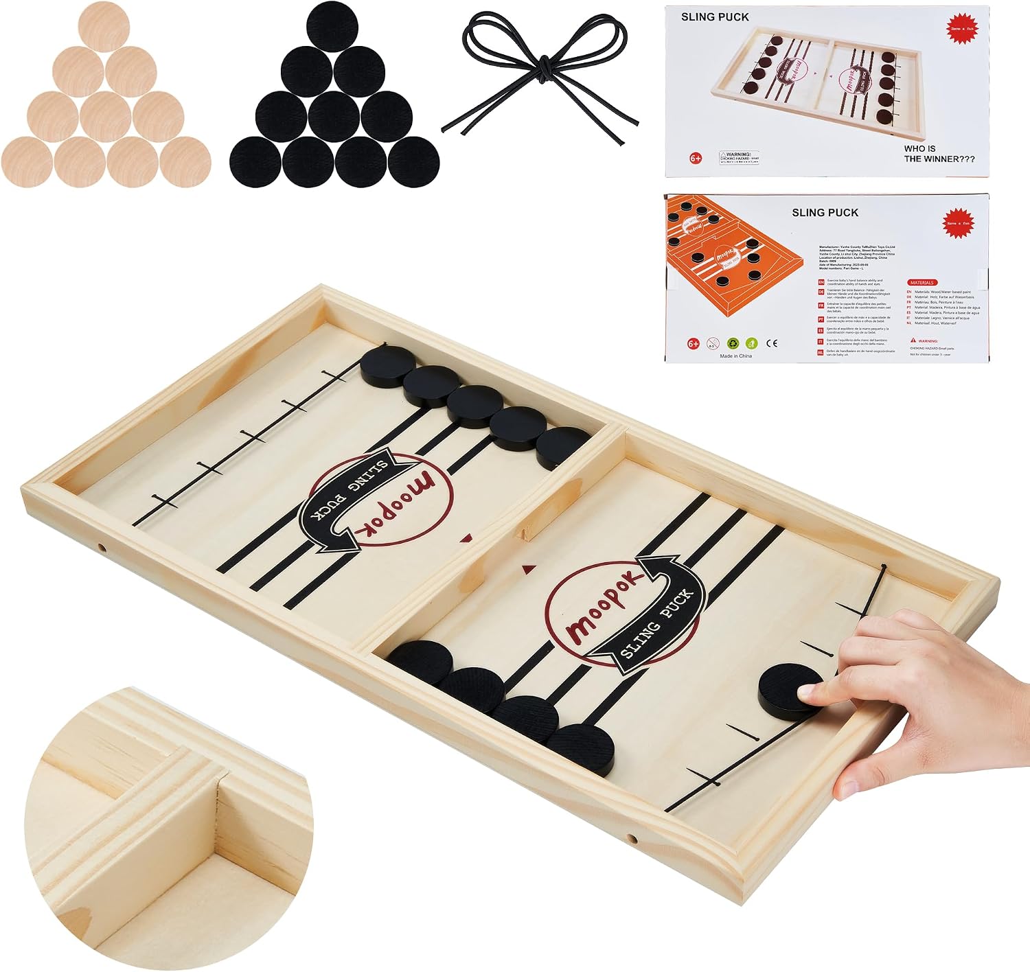moopok Fast Sling Puck Game - Fast Action Super Foosball Table Desktop Battle Slingshot Wooden Air Hockey Board Game -Guaranteed Fun for Family Game
