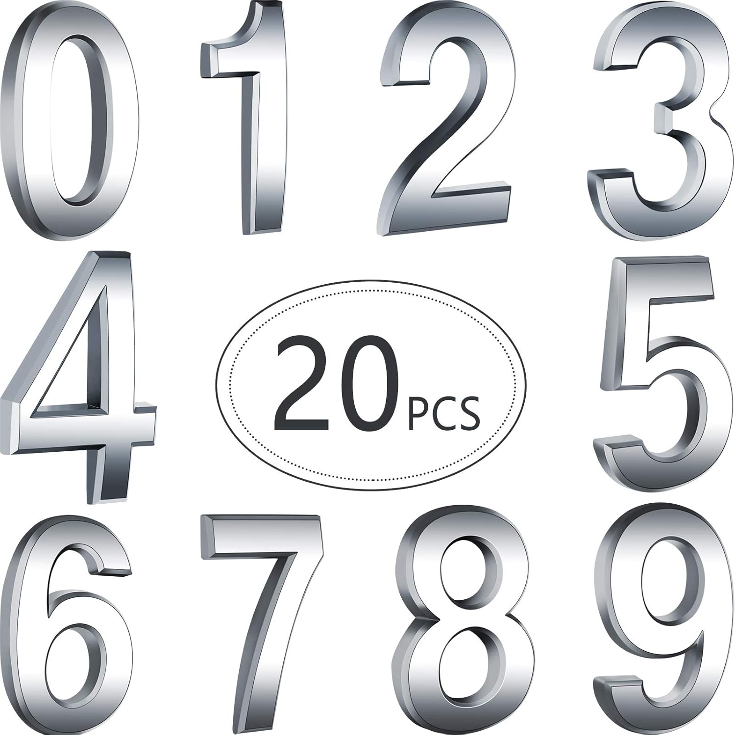 20 Pieces House Numbers Mailbox Numbers 0-9, 3D Door Address Numbers Self Adhesive Mailbox Numbers Sticker or House, Apartment, Office, Hotel Room