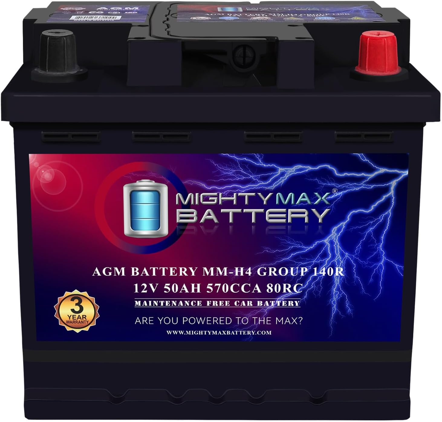 Mighty Max Battery MM-H8 Start and Stop Car BCI Group 49 12V 95Ah, 160RC, 900 CCA Rechargeable AGM Car Battery