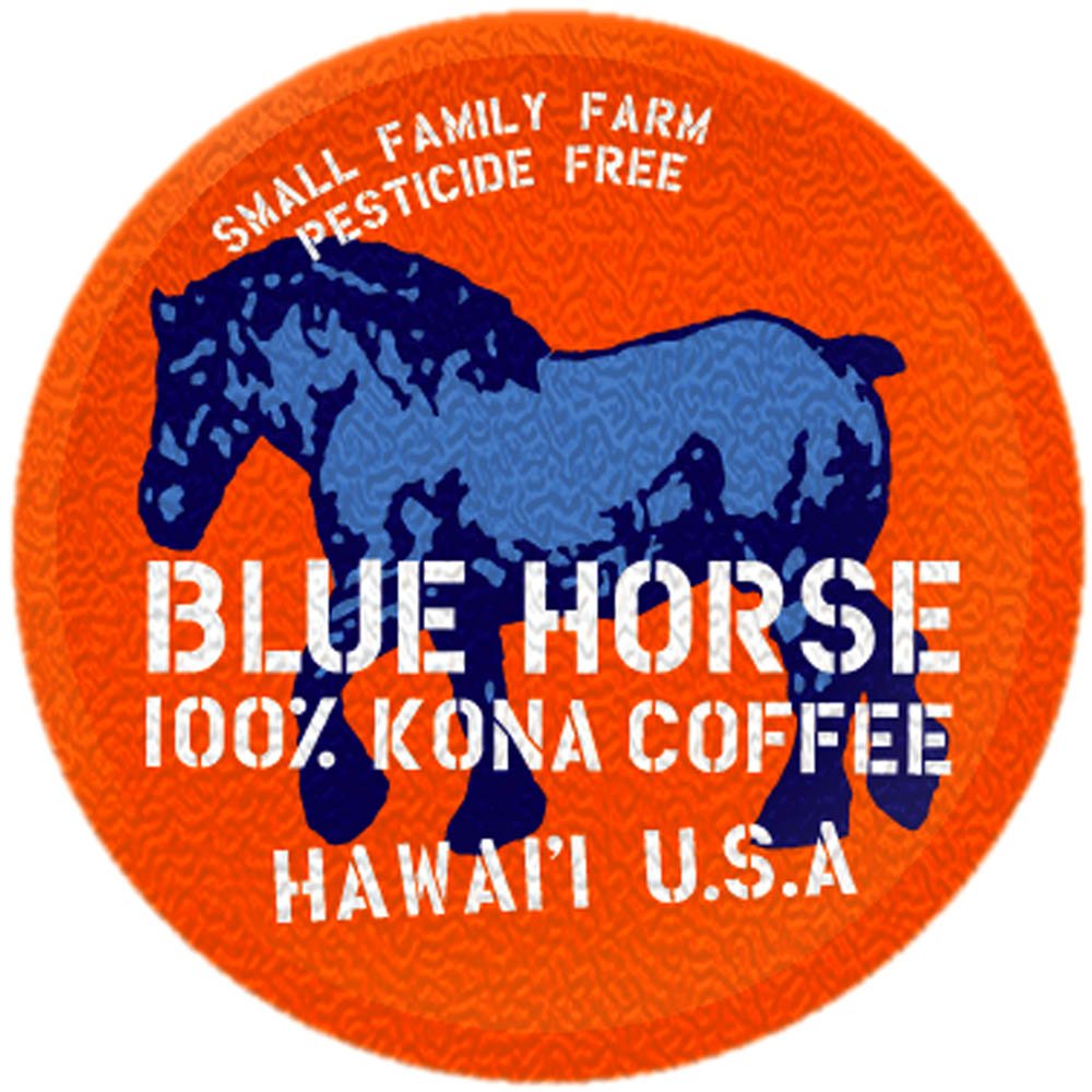 Blue Horse 100% Kona Coffee Pods, Medium Roast, 10ct Single Serve, Compatible with K Cups 2.0, Farm Fresh, Authentic Arabica Beans from Hawaii’s Big Island with a Smooth, Rich Flavor