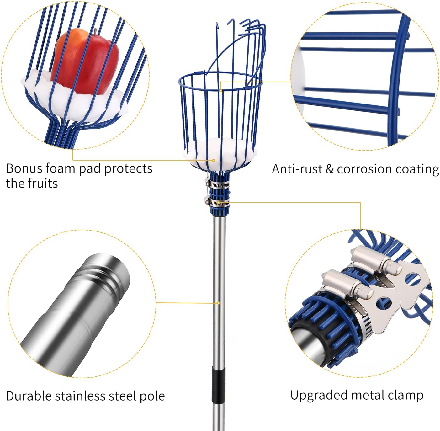 Oak Leaf Fruit Picker Pole with Basket, 13 FT Length Adjustable