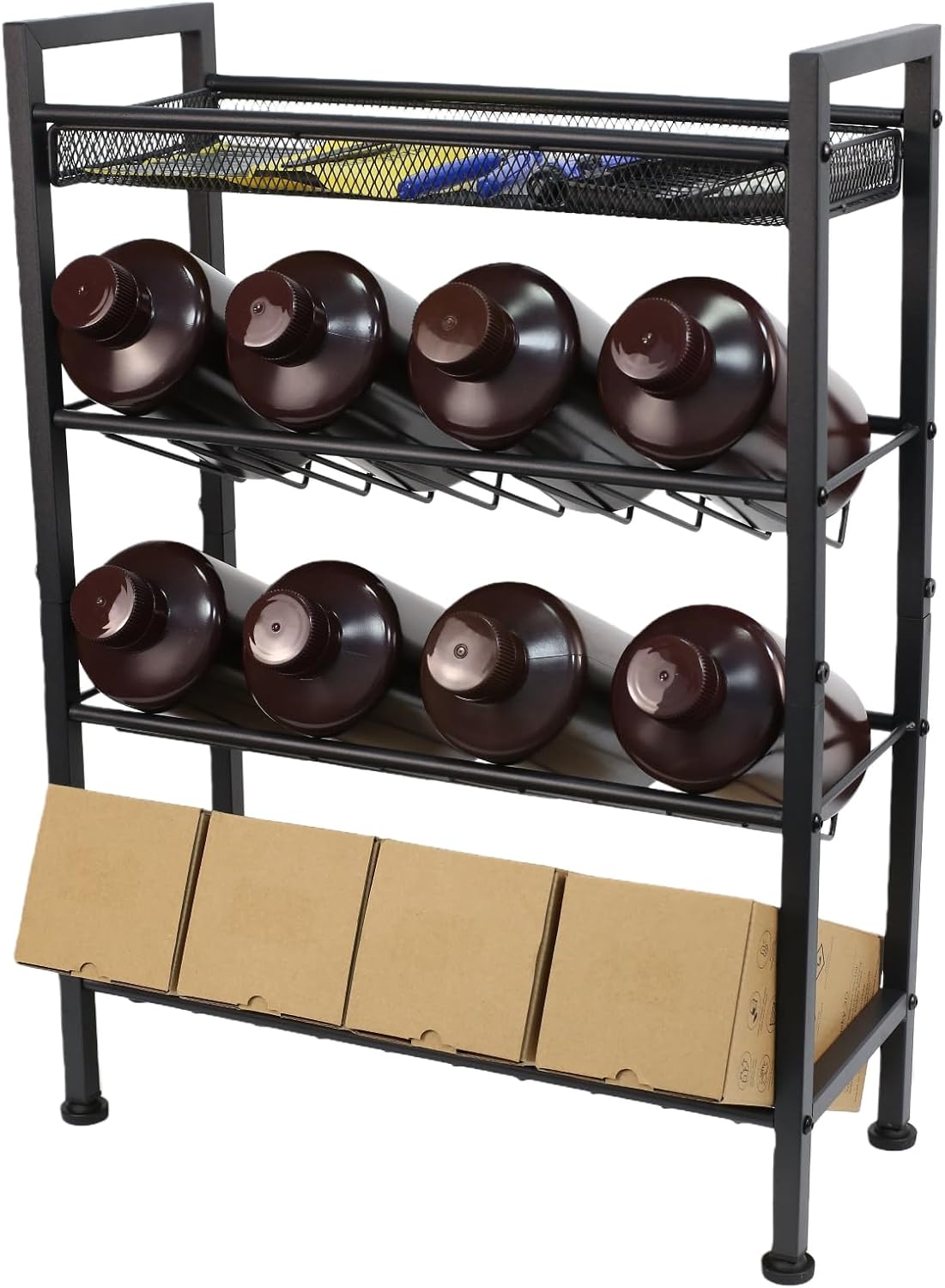 3D Printer UV Resin Bottle Storage Rack, 4 Tier 12 Bottles (1kg) | Carbon Steel Grid Design Heavy Duty Holder