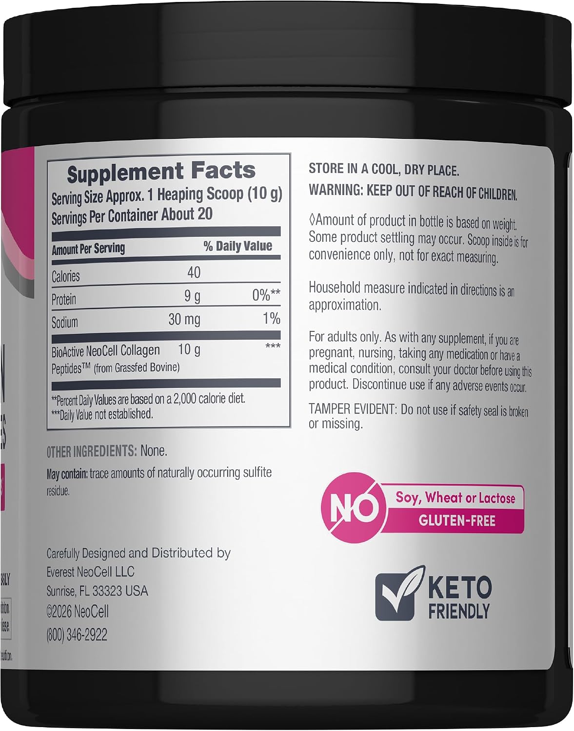 NeoCell Grassfed Collagen Peptides Powder | 7 oz | Unflavored | for Women and Men | Hair, Skin, & Nails