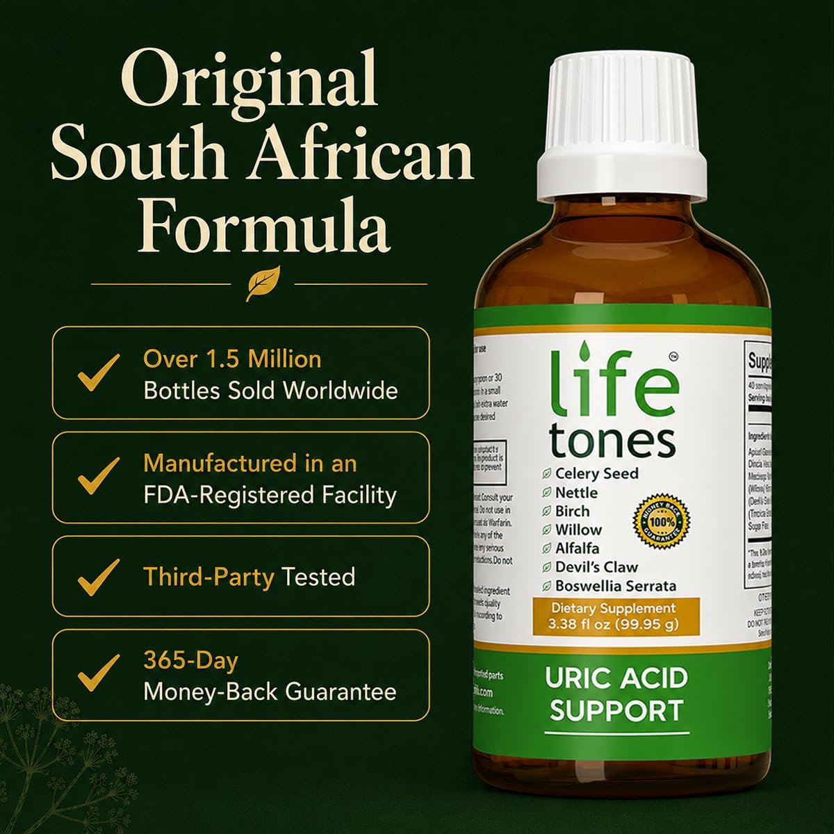 Life Tones Uric Acid Support - Joint Health for Men & Women - Liquid Uric Acid Cleanse for High Absorption - Herbal Cleanse Detox for Joint Comfort