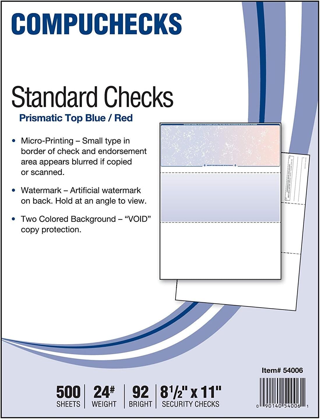 Compuchecks Blank Check Paper 500 Pack, Check on Top, QuickBooks Compatible | Blue Diamond High Security Computer Business Checks, Voucher on Bottom, 8.5x11, Works with Laser & Inkjet Printers, USA Made