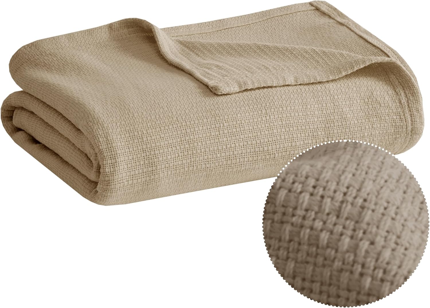 Madison Park 100% Cotton Breathable Queen Size Blanket for Bed, Blue | Freshspun Basketweave, All Season, Farmhouse Classic Bed Cover Full for Summer, OEKO TEX, Warm Home Essential For Couch, Sofa
