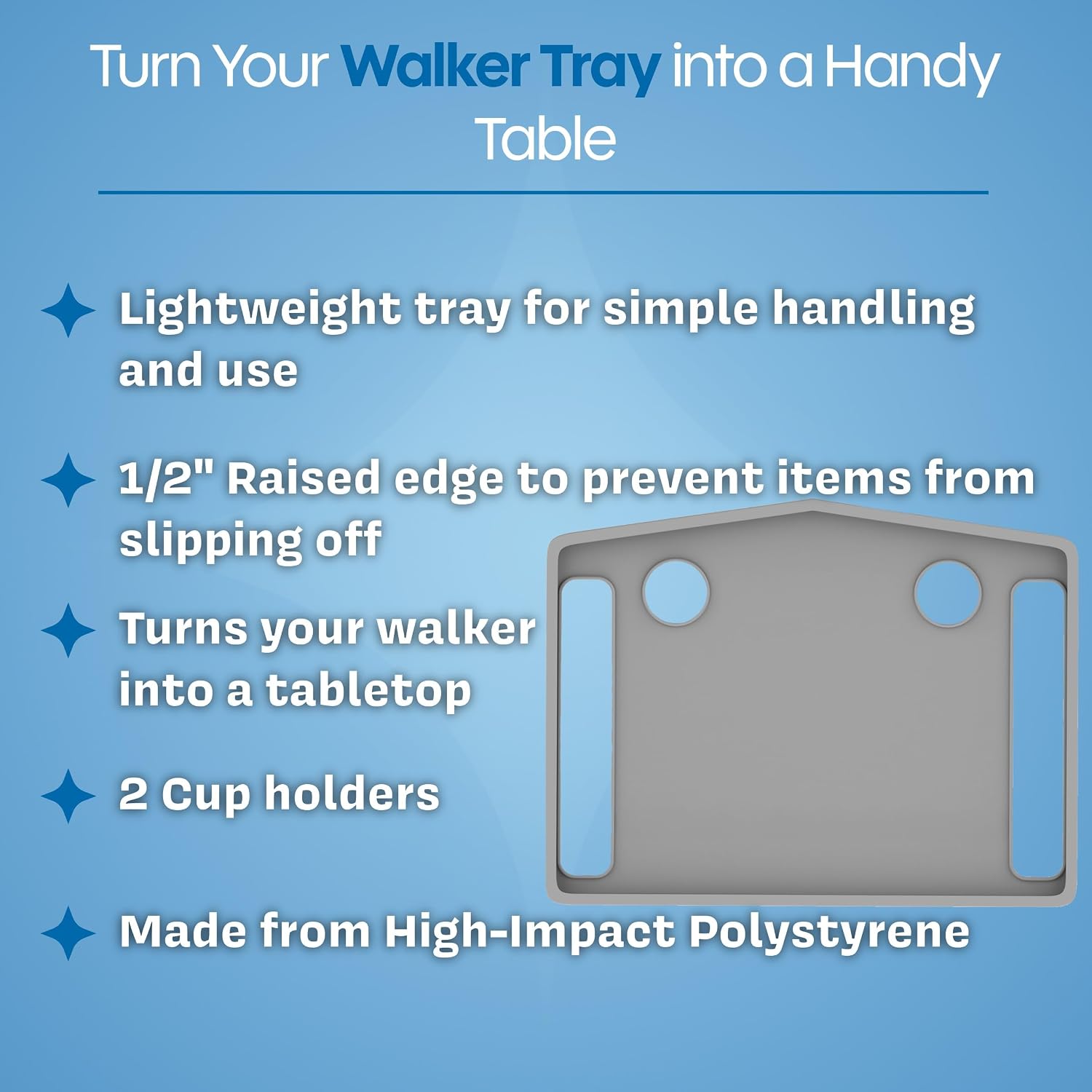 Bluestone Walker Tray- Upright with Holders-Universal Table Fits Most Standard Folding Walkers-Home Mobility Medical Equipment Accessories