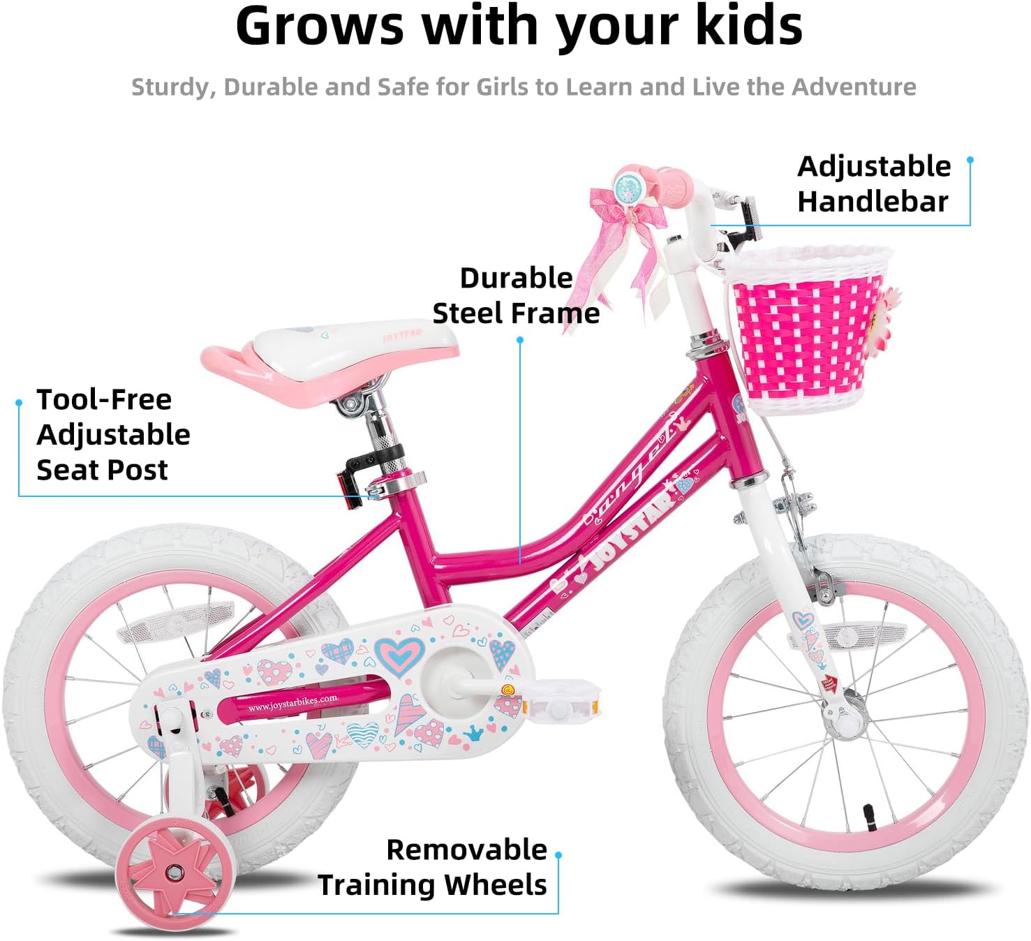 JOYSTAR Angel Girls Bike for Toddlers and Kids Ages 2-12 Years | 12-20 Inch Kids Bike with Training Wheels & Basket, 20 24“ Bicycle with Kickstand