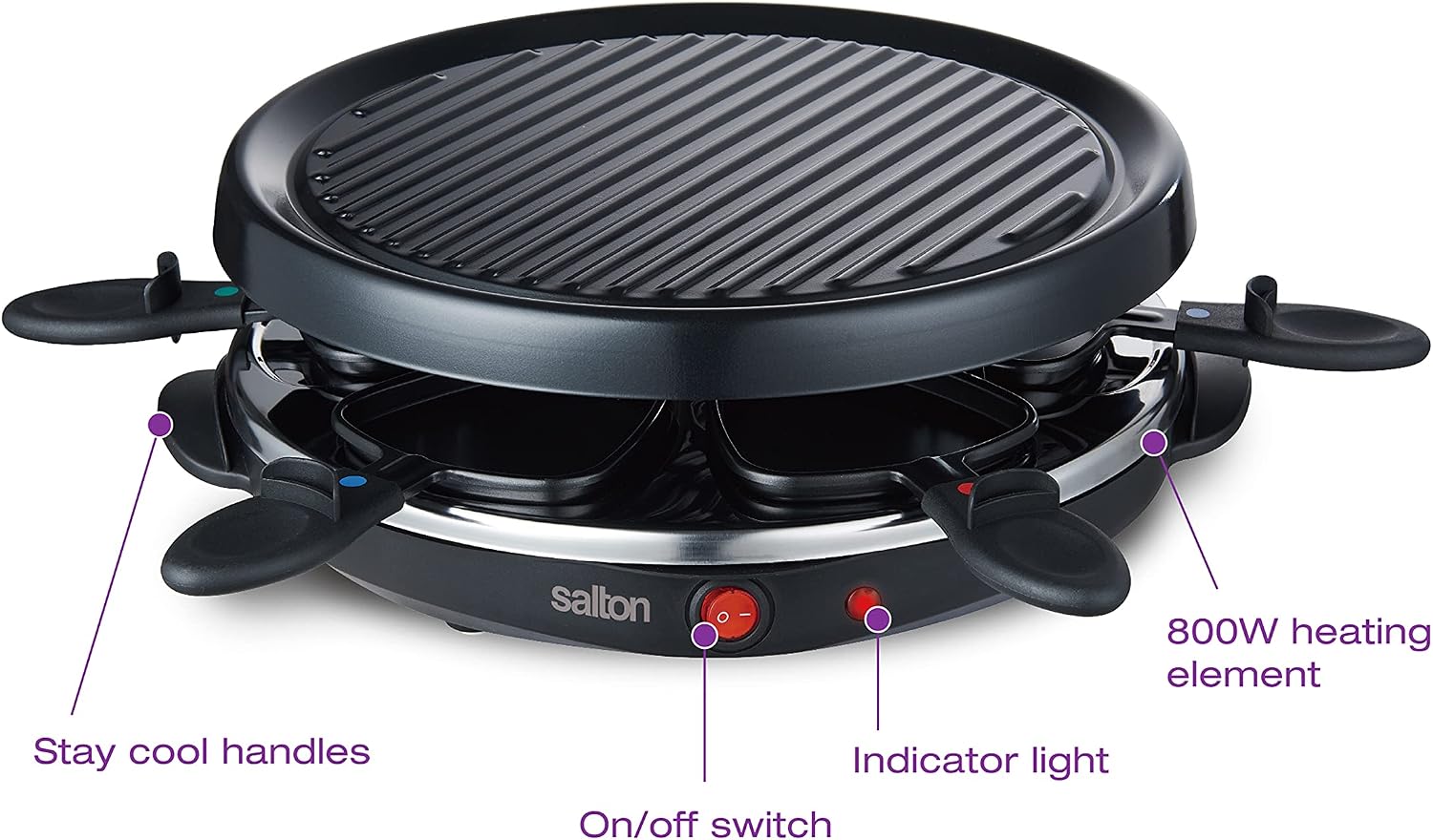 Party Grill & Raclette by Salton | 6-Person Smokeless Indoor Grill | Non-Stick Grill Plate