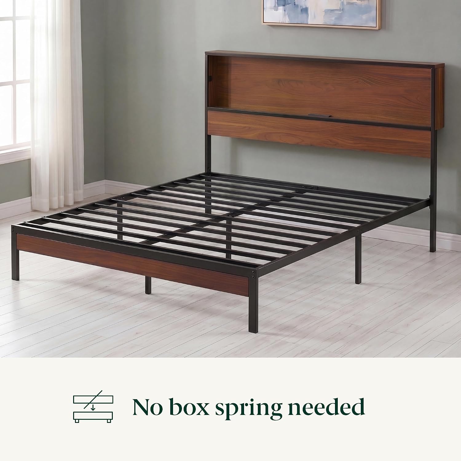 Zinus Kai Platform Bed Frame, RGB LED Lights, No Box Spring Needed, Full | Two-Tier Headboard for Space-Saving Storage, Built-in USB Charging Station, Soft Ambient Night Light