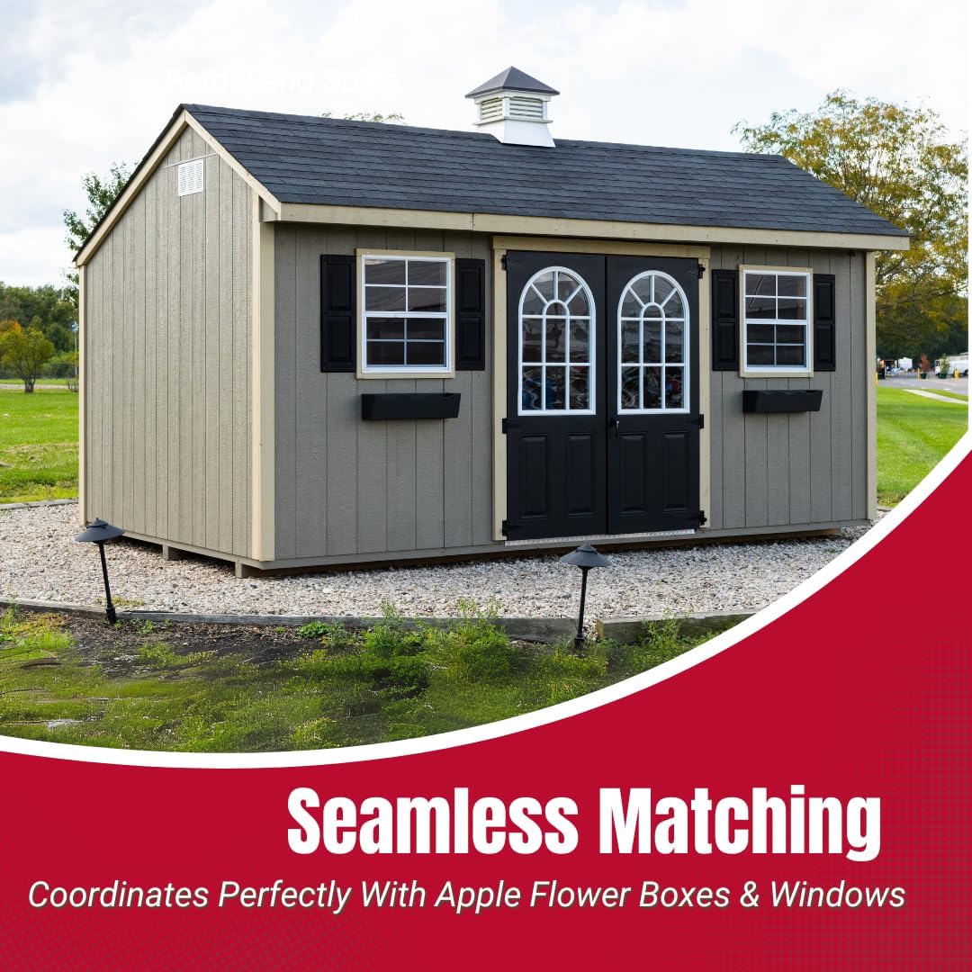 9" x 27" Paintable Raised Panel Shed Shutters, 1 Pair | Paintable raised panel non-operable shutter pair for shed, playhouse and coop windows.