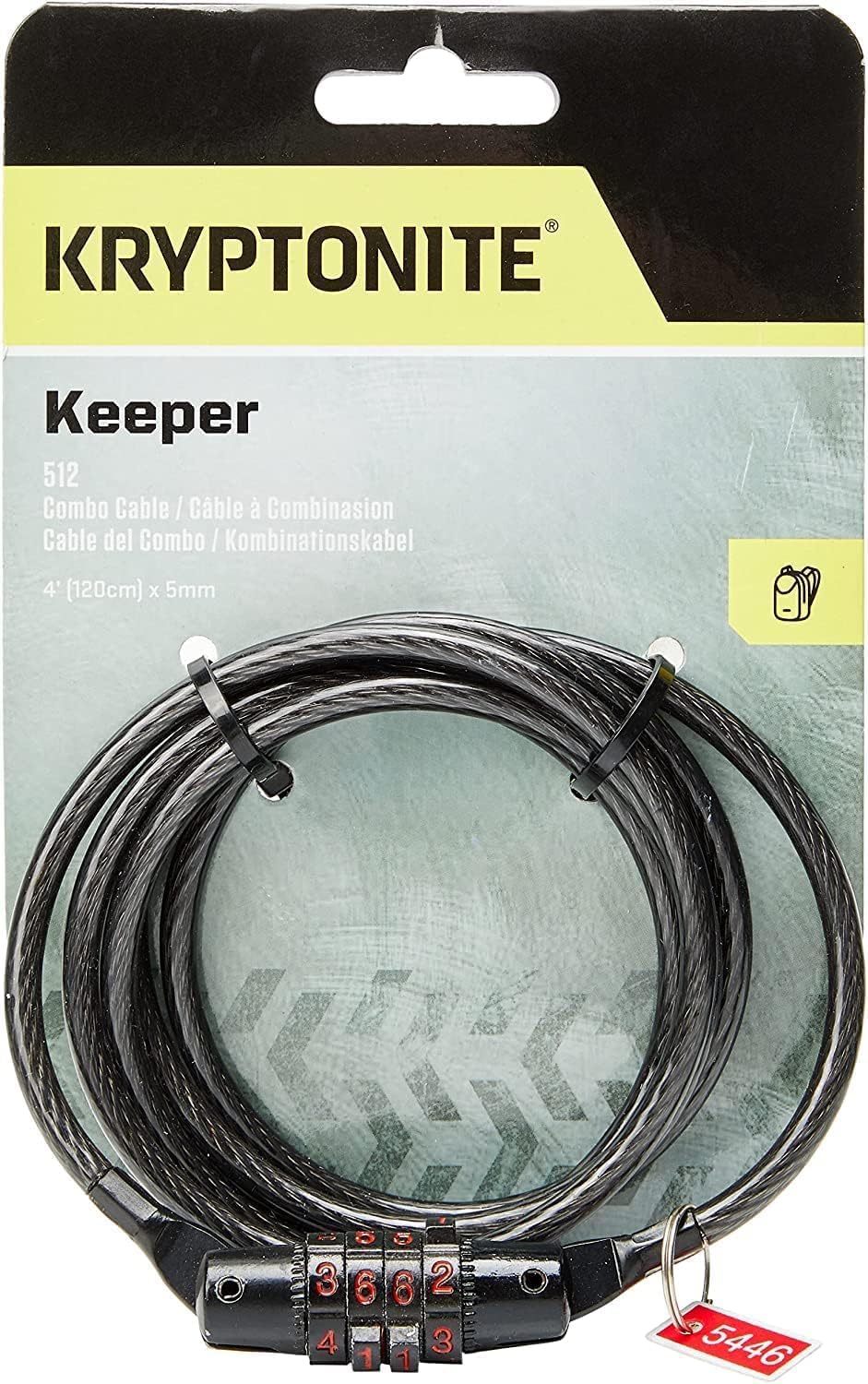 Kryptonite Keeper 512 Combo Bike Lock, 4ft. x 5mm Braided Steel Cable Anti-Theft Security Cable Lock with 4-Digit Combination for Outdoor Equipment