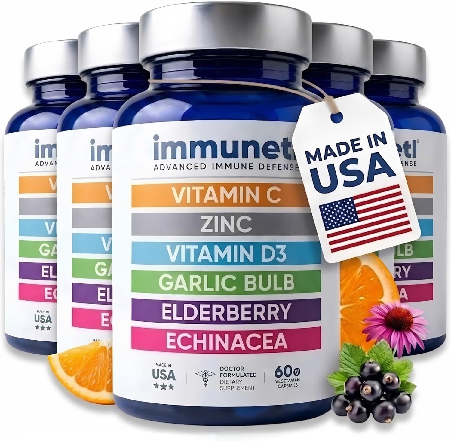 Immuneti Advanced Immune Support – Doctor Formulated 6-in-1 Daily Immunity Supplement – Made in USA – With Vitamin C, D3, Zinc, Elderberry