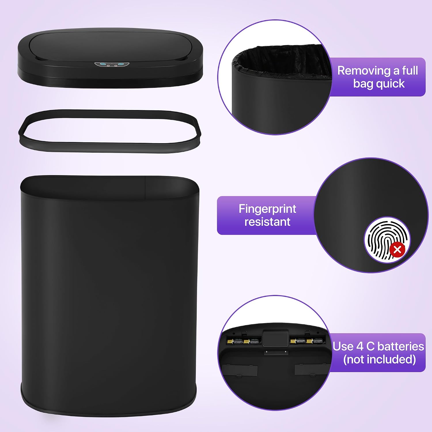 13 Gallon Touch-Free Automatic Stainless-Steel Trash Can Garbage Can Metal Trash Bin with Lid for Kitchen Living Room Office Bathroom, Electronic Motion Sensor Automatic Closure & Opening