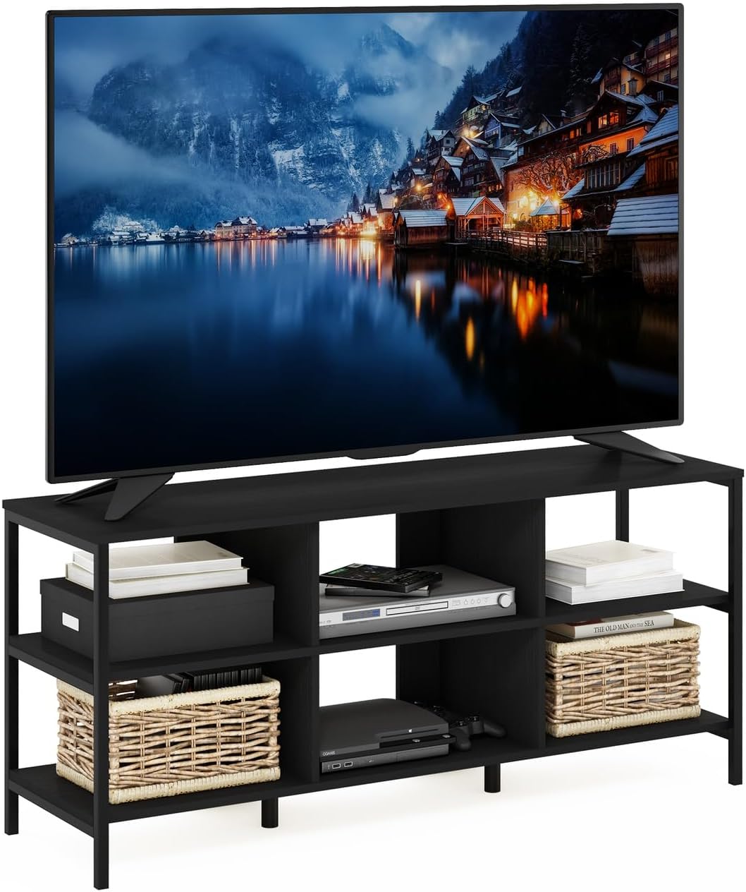Furinno Fowler Multipurpose TV Stand Bookshelves, French Oak Grey