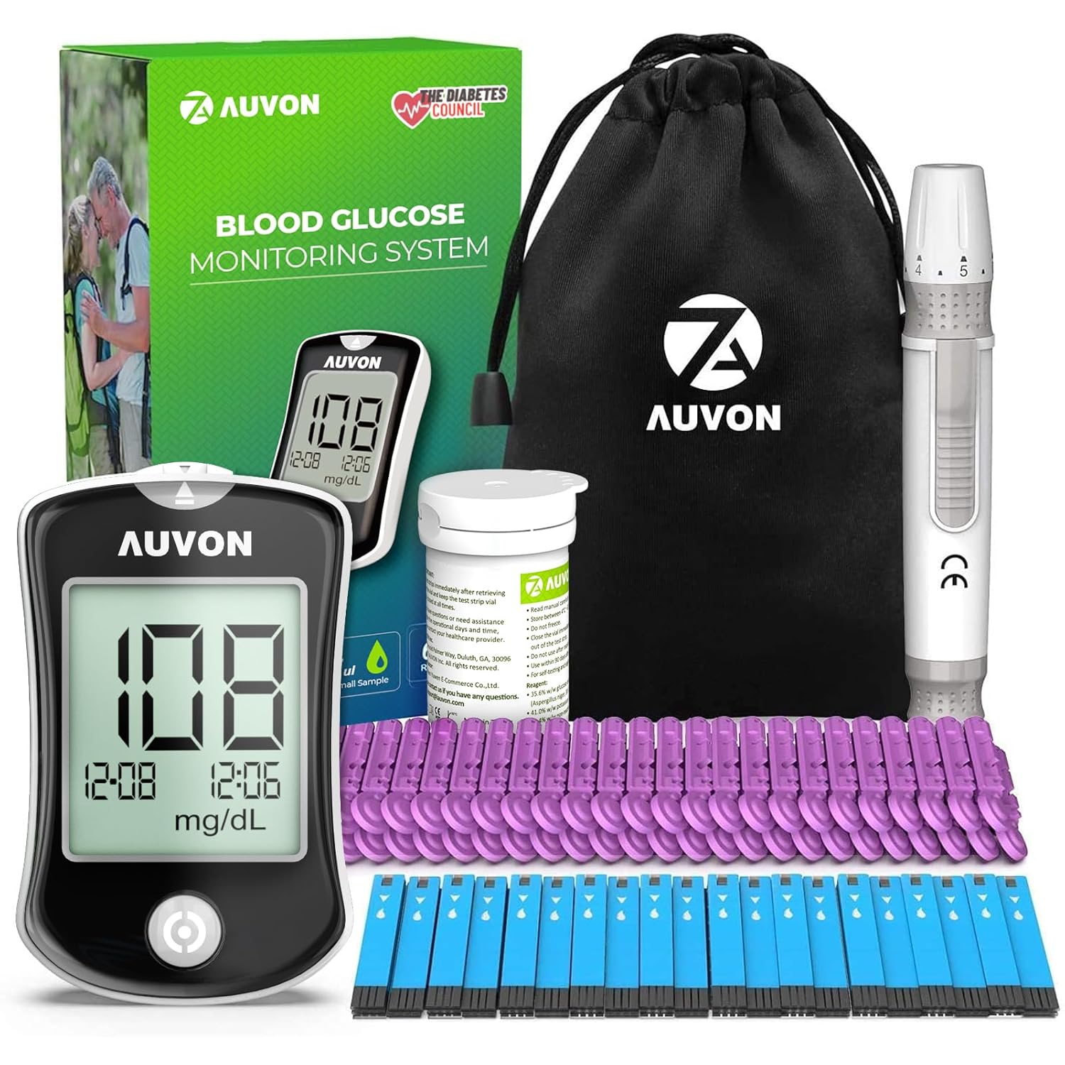 AUVON Blood Glucose Monitor Kit for Accurate Test, 50 Strips, No Coding