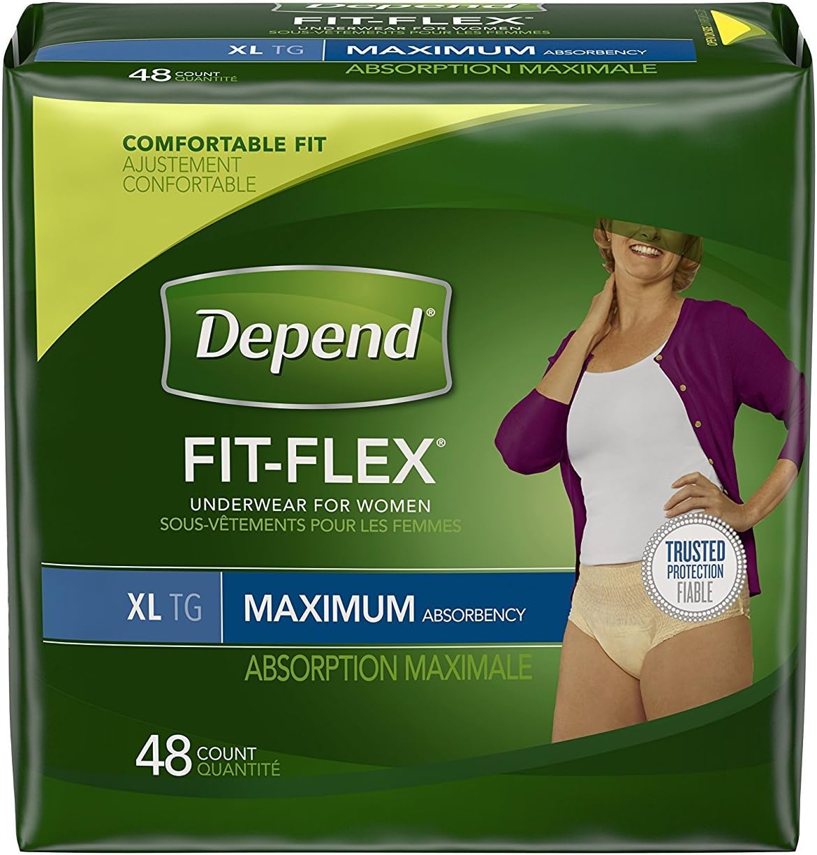 Depend FIT-FLEX Incontinence Underwear for Women, Disposable, Maximum Absorbency, Large, Blush, 52 Count (2 Packs of 26) (Packaging May Vary)