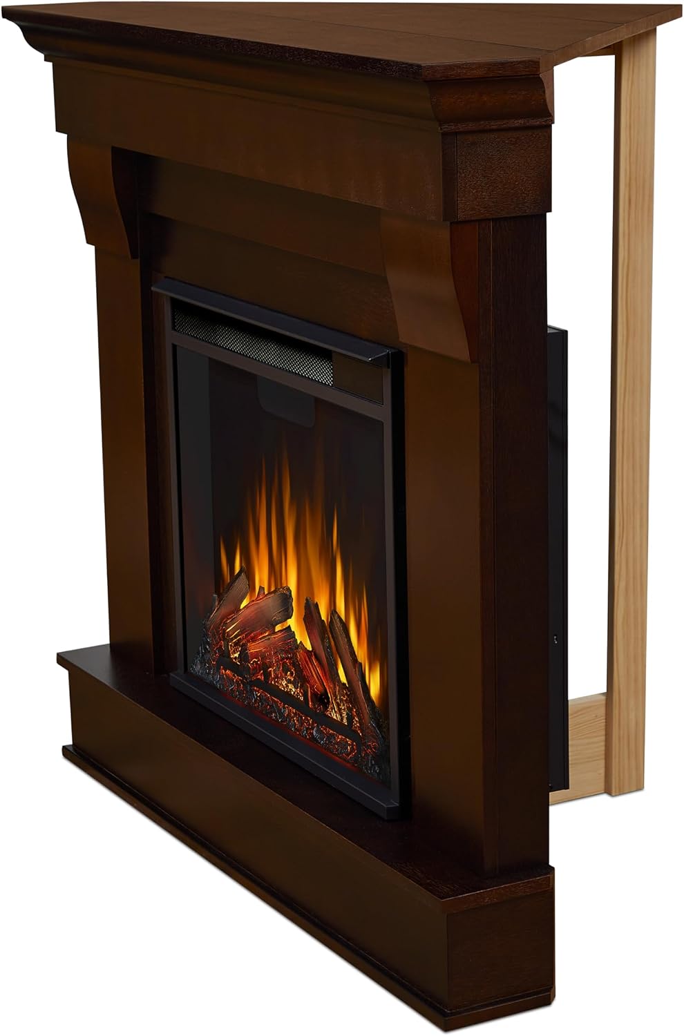 Real Flame Chateau 41" Corner Electric Fireplace with Mantel for Living Room or Bedroom, Replaceable Fireplace Insert Heater, Realistic Log and Flame Effect, Remote Control, Timer.