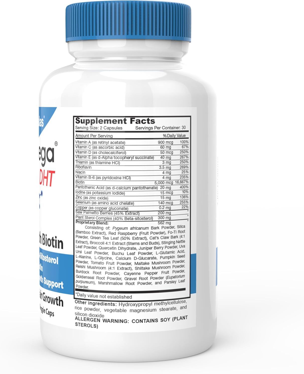DrFormulas HairOmega DHT Blocker Biotin 5000 mcg Vitamins for Hair Growth Supplement | Hair Loss Pills for Women and Men, 30 Day Supply