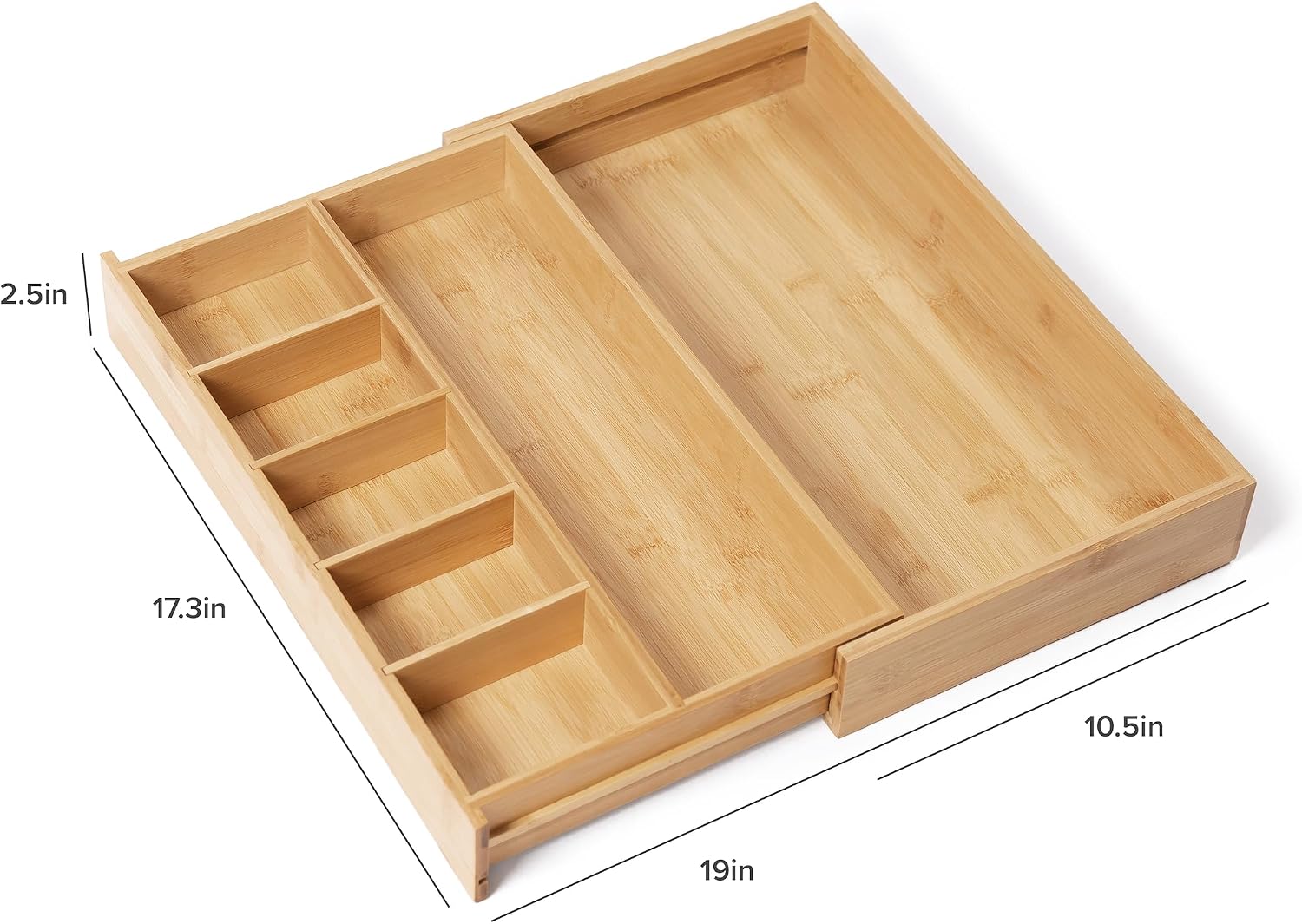 Utensil & Junk Drawer Organizer, 16-28 in, Bamboo | Food-safe contract grade, 100% sustainable wood, non-slip, adjustable