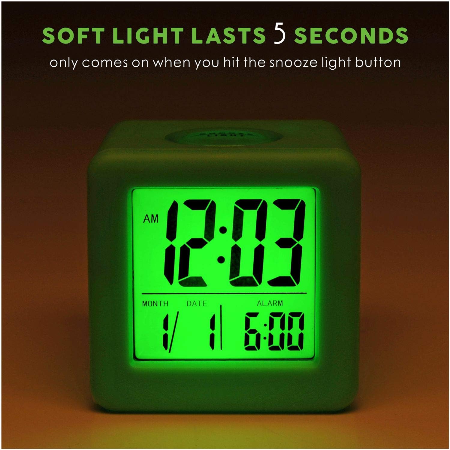 Plumeet Digital Alarm Clock Kids Clock with Snooze and White Nightlight - Easy Setting Travel Alarm Clocks Display Time, Date