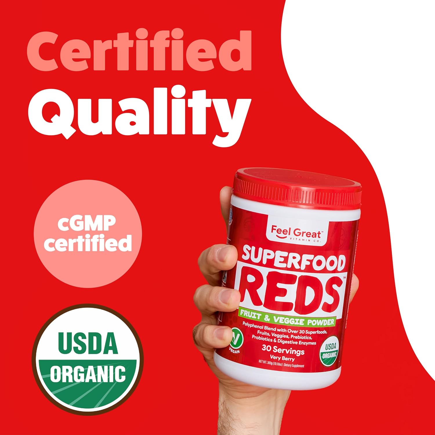 ​Feel Great Organic Superfood Reds Powder Packed with Beet Root Powder | Digestive Support Including Bloating Relief | Fruit and Veggie