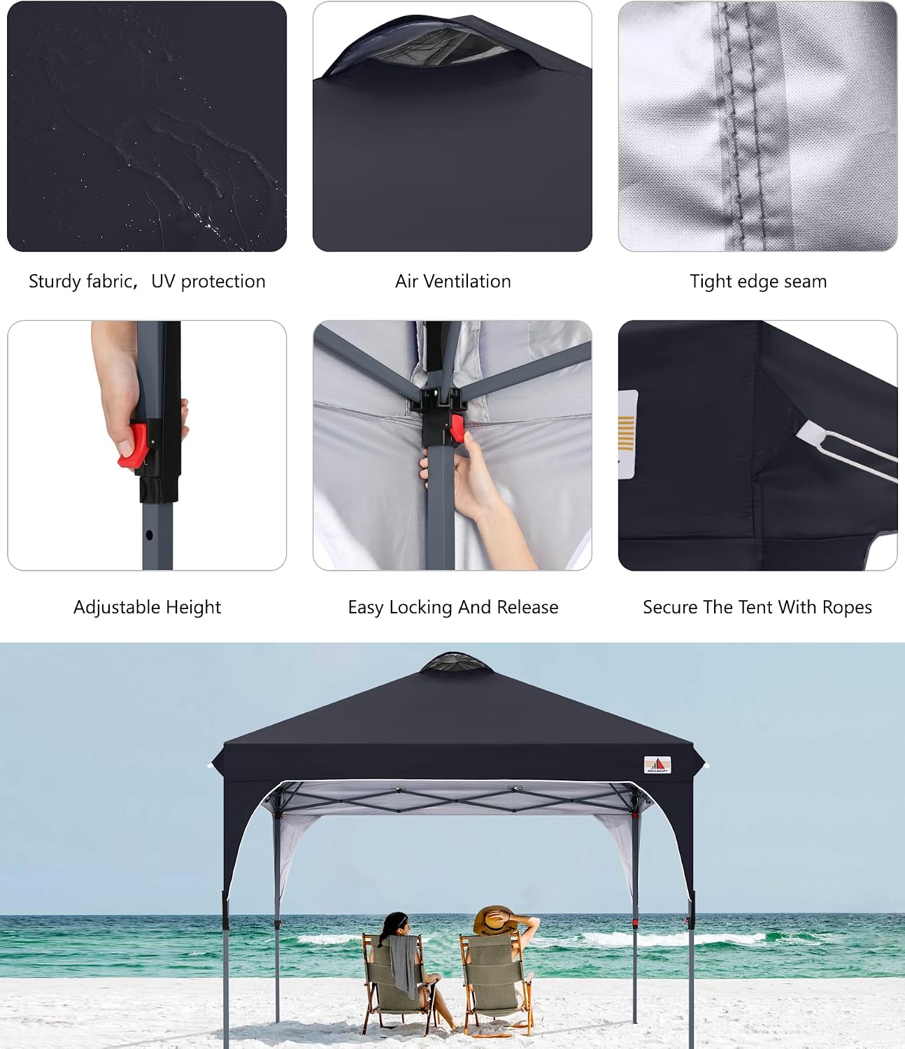 ABCCANOPY Outdoor Pop up Canopy Tent, 10x10 Instant Portable Canopy for Camping, Beach, Backyard,Gray | Water resistant & UV protection canopy, easy setup, with carry bag, ideal for camping, beach, backyard, market events