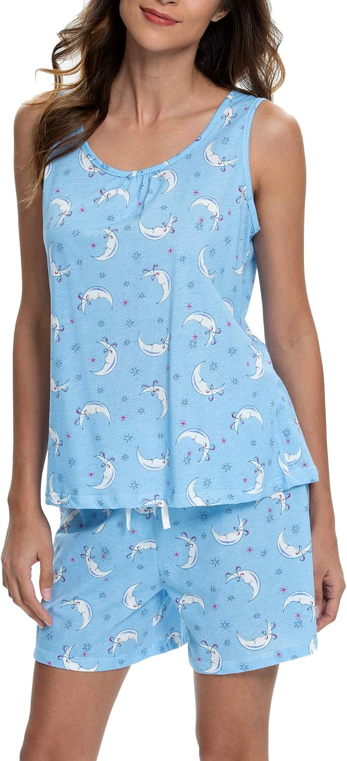 ENJOYNIGHT Womens Pajama Set Cotton Summer Sleep Tank and Shorts Pjs