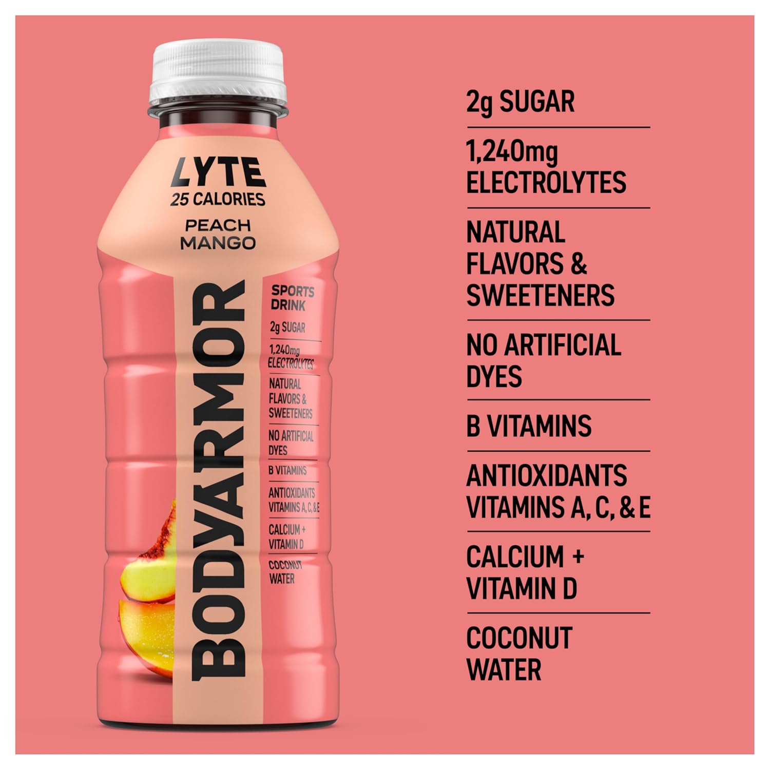 BODYARMOR LYTE Sports Drink, Peach Mango Electrolyte Drink, 12 Oz (8 Pk)