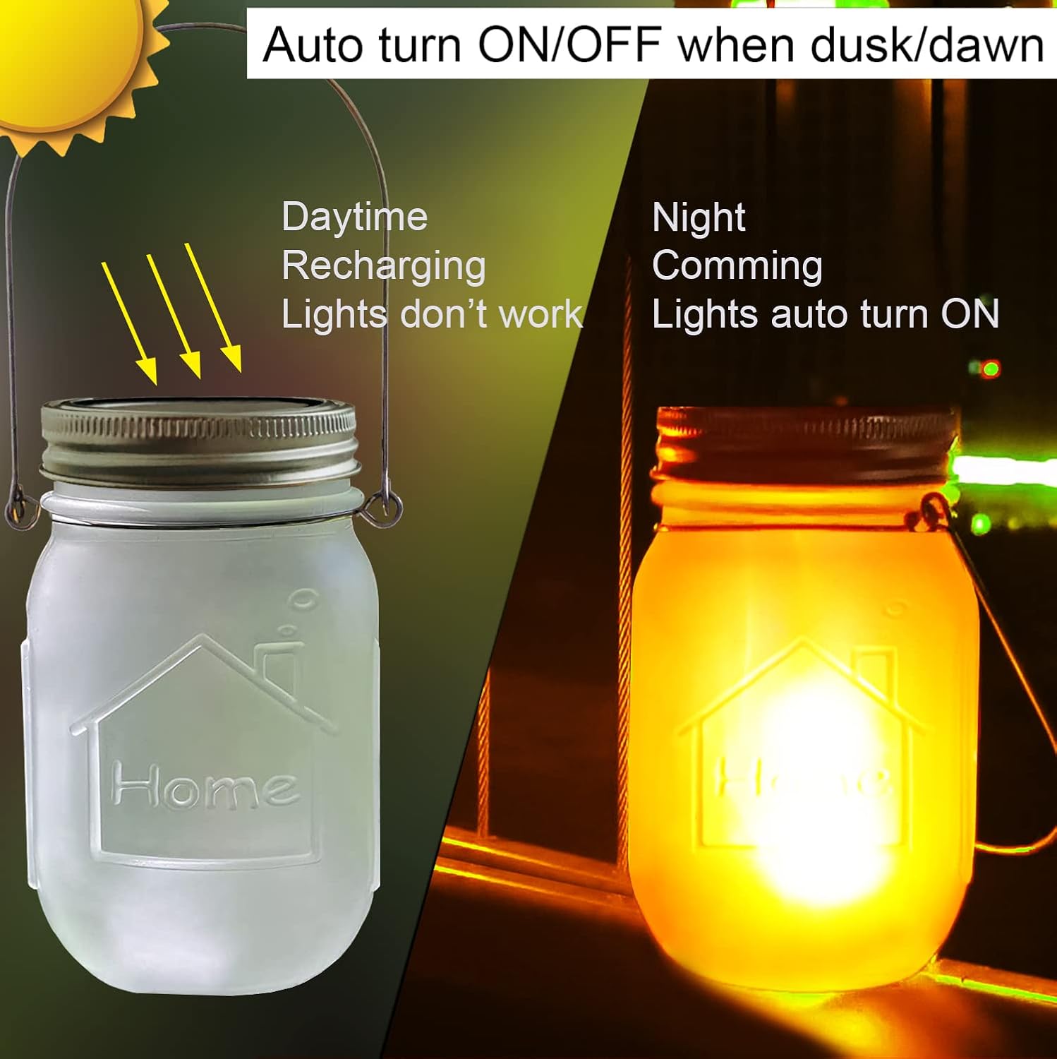 Solar Flicker Torch Lights, 6 Pack Waterproof Dancing Flicker Lanterns Lights Build-in Glass Mason Jar
