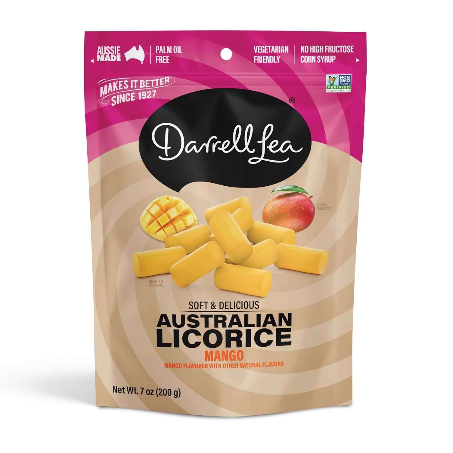 Darrell Lea Soft Australian Licorice, Non-GMO, No Palm Oil, Vegetarian Friendly, No High Fructose Corn Syrup, Soft & Chewy Licorice Candy, Made in Australia (Strawberry, 7 Ounce (Pack of 1))