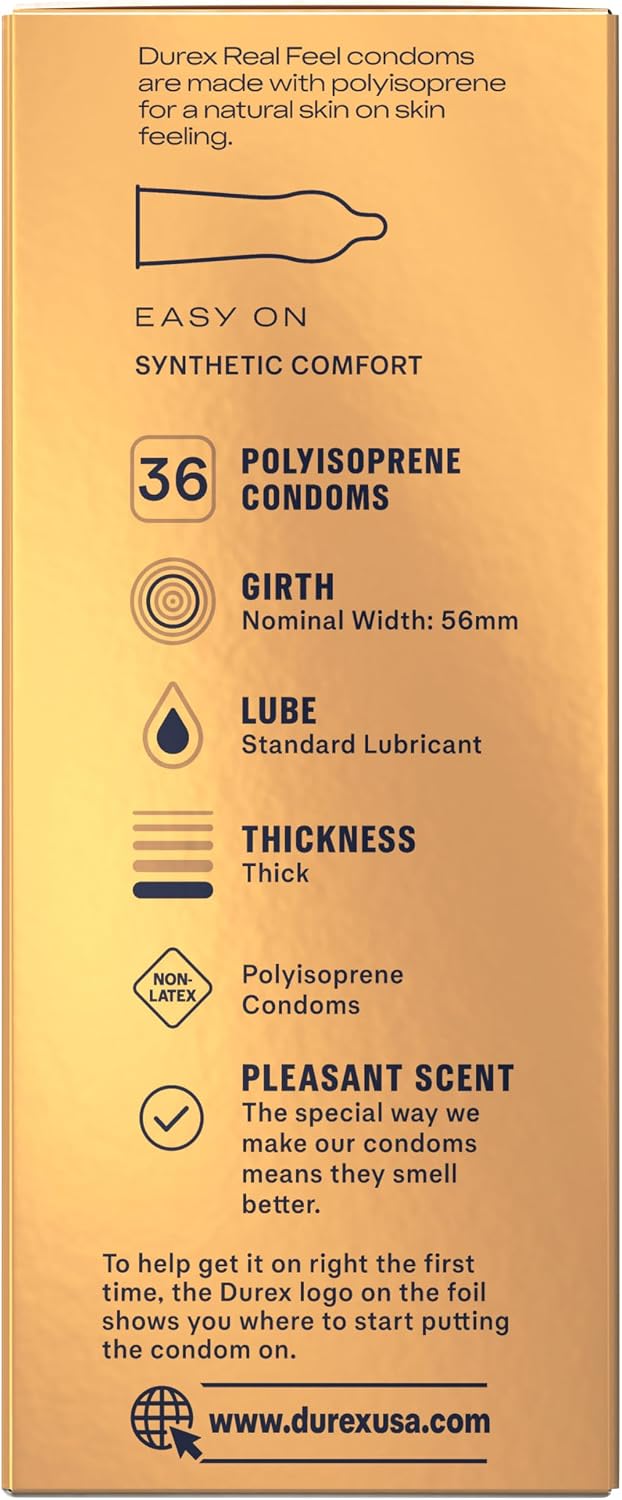 Durex Real Feel Non Latex Condoms, Lubricated Latex Free Condoms for Men, Natural Skin on Skin Feeling, 10 Count