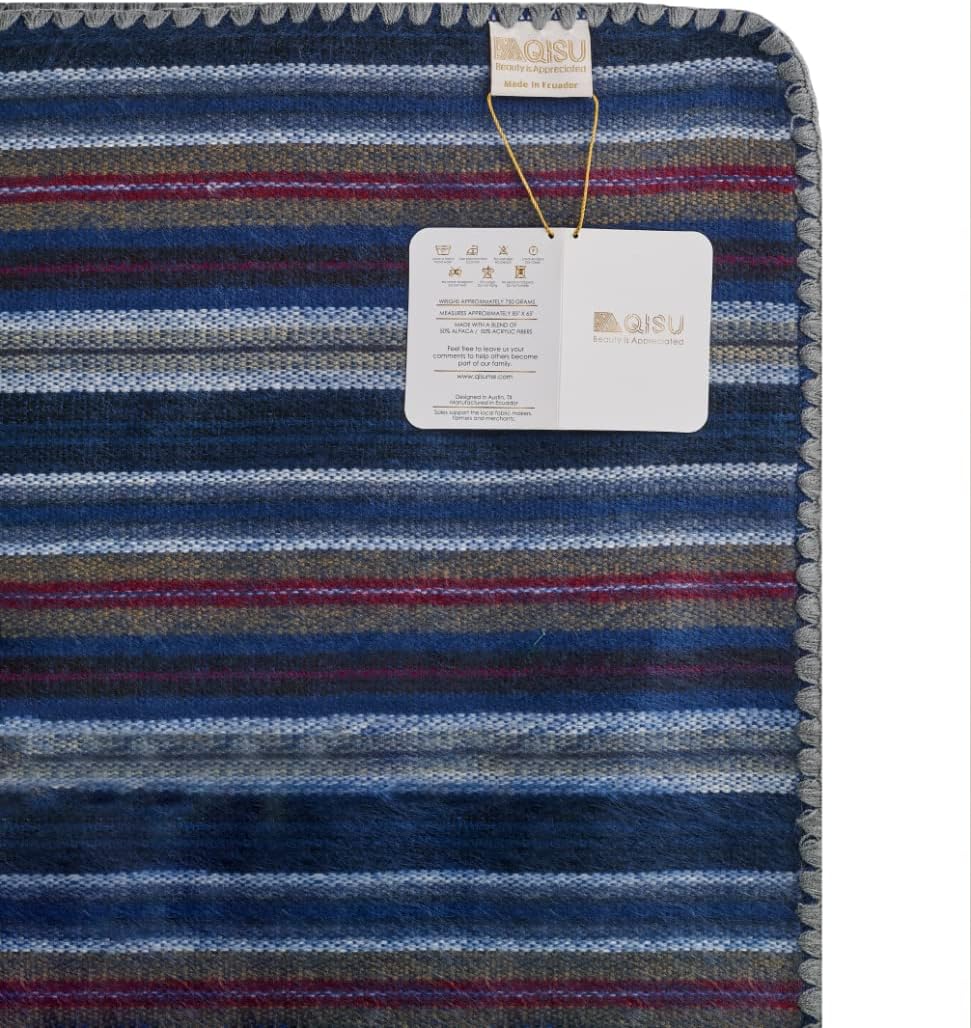 QISU Alpaca Wool Blanket Throw | Large, Beautiful, Warm, Variegated | 85 x 65 inches | Ultra-Soft, Hypoallergenic and Breathable | Non-Itchy or Scratchy Fabric (Green Variegated)
