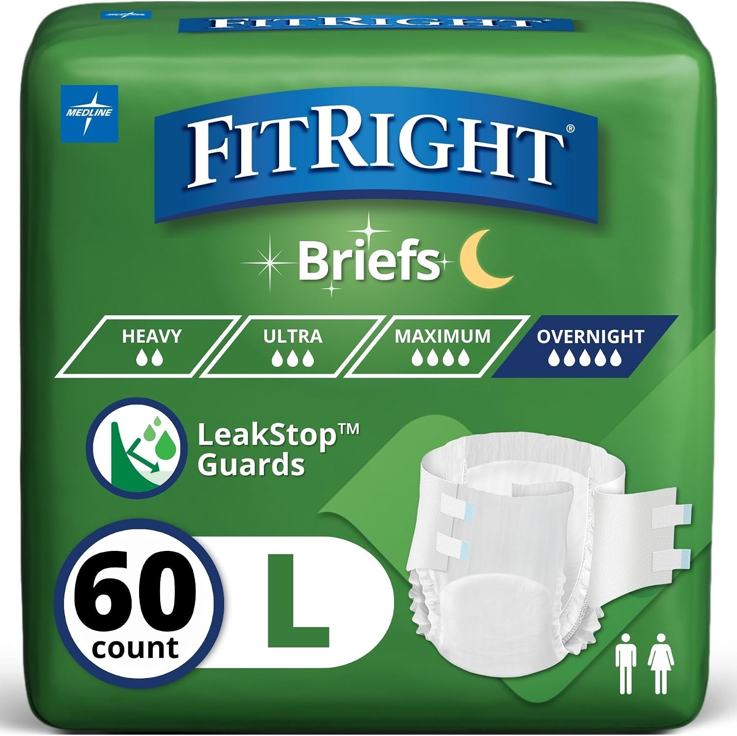 FitRight Adult Incontinence Briefs with Tabs, Extended Wear, Medium, 27" to 43", 15 Count