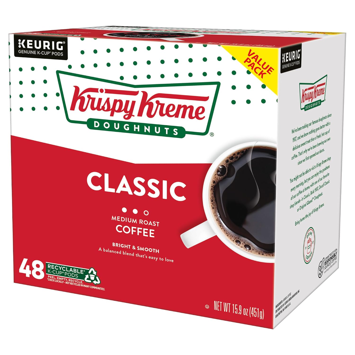 Krispy Kreme Classic Coffee, Keurig Single Serve K-Cup Pods, Medium Roast, 96 Count