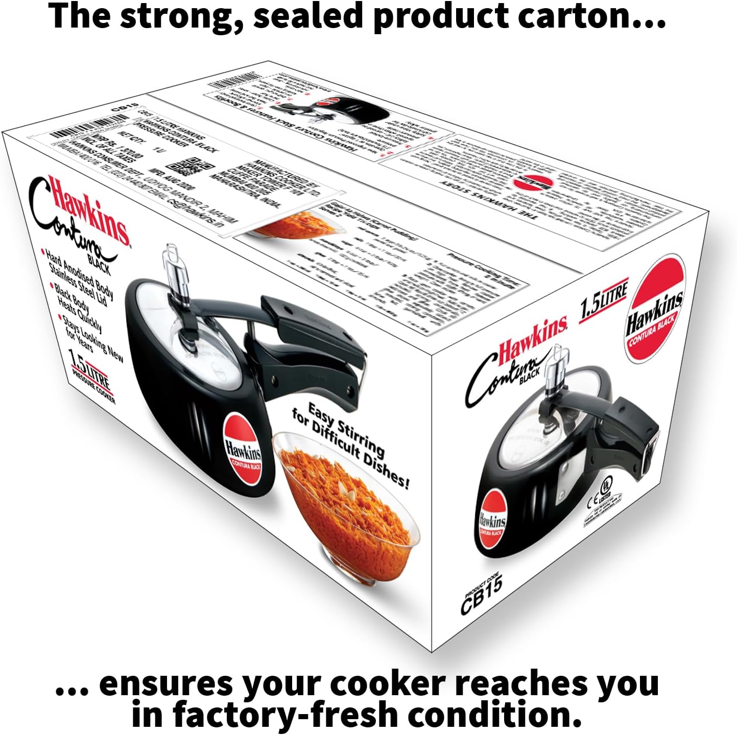 Hawkins 3.5 Litre Contura Black Pressure Cooker, Hard Anodised Inner Lid Cooker, Handi Cooker, Black (CB35)