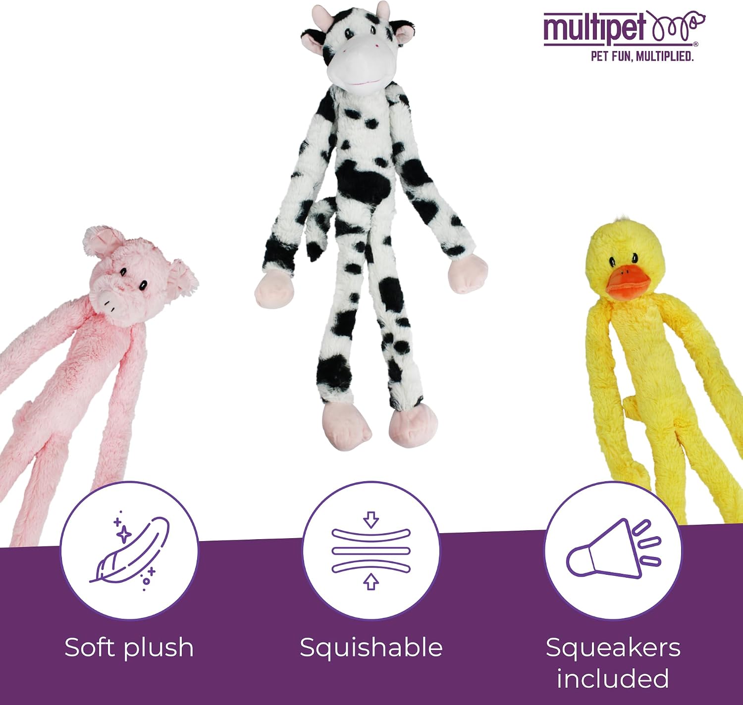 Multipet Swingin' Safari Monkey Dog Plush Toy - Squeaky Dog Toy for All Dogs - Extra Soft Plush Dog Toy - Stuffed Animal Dog Toy for Cuddling & Playing - Cute Dog Pet Toy (27”, Brown, 5 Squeakers)
