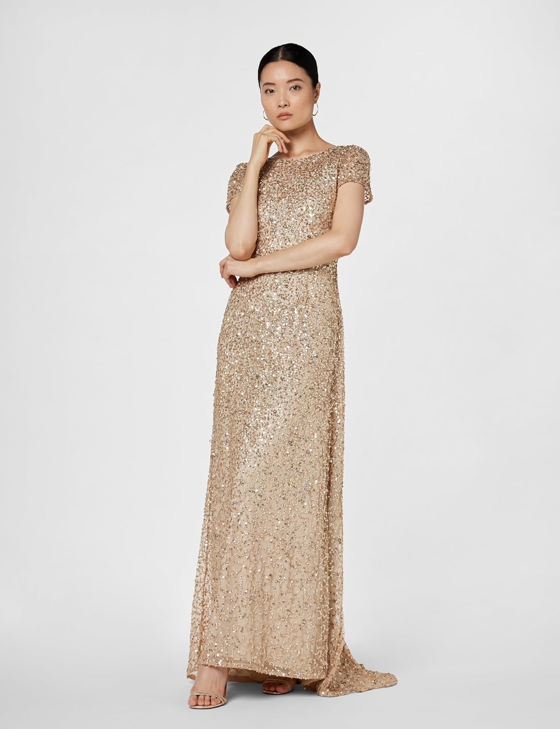 Adrianna Papell Womens Short-Sleeve All Over Sequin Gown