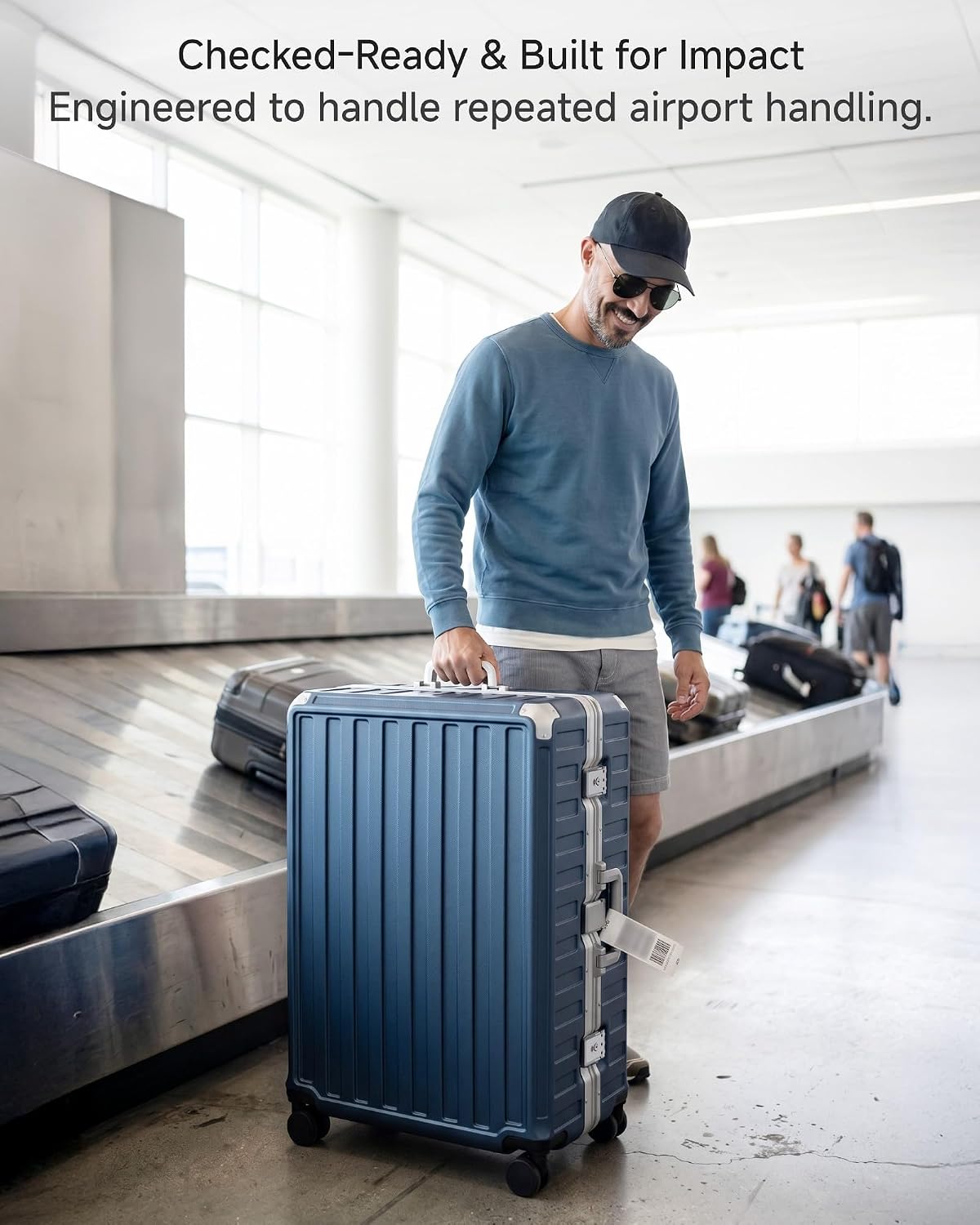 LUGGEX Zipperless Checked Suitcase, Aluminum Frame, Charcoal Metallic, 28" | Checked Luggage, 100% PC Hard Shell, 8010S Aluminum Frame, 8 Spinner Wheels, TSA Lock, Hard Shell, ZX-Core
