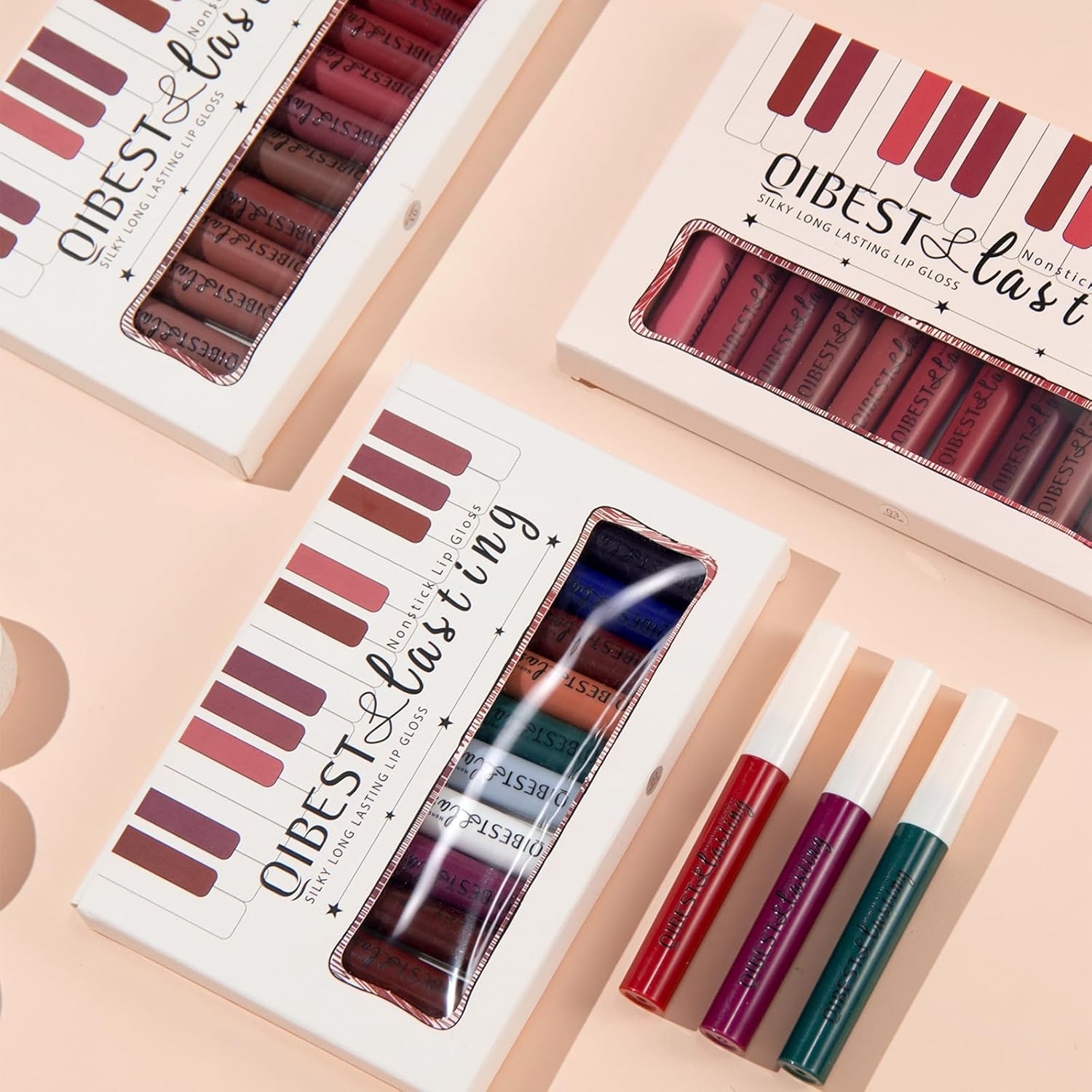 QiBest 7Pcs Matte Liquid Lipstick + 1Pcs Lip Plumper Makeup Set Kit, Pigmented Long Lasting Lip Gloss Set