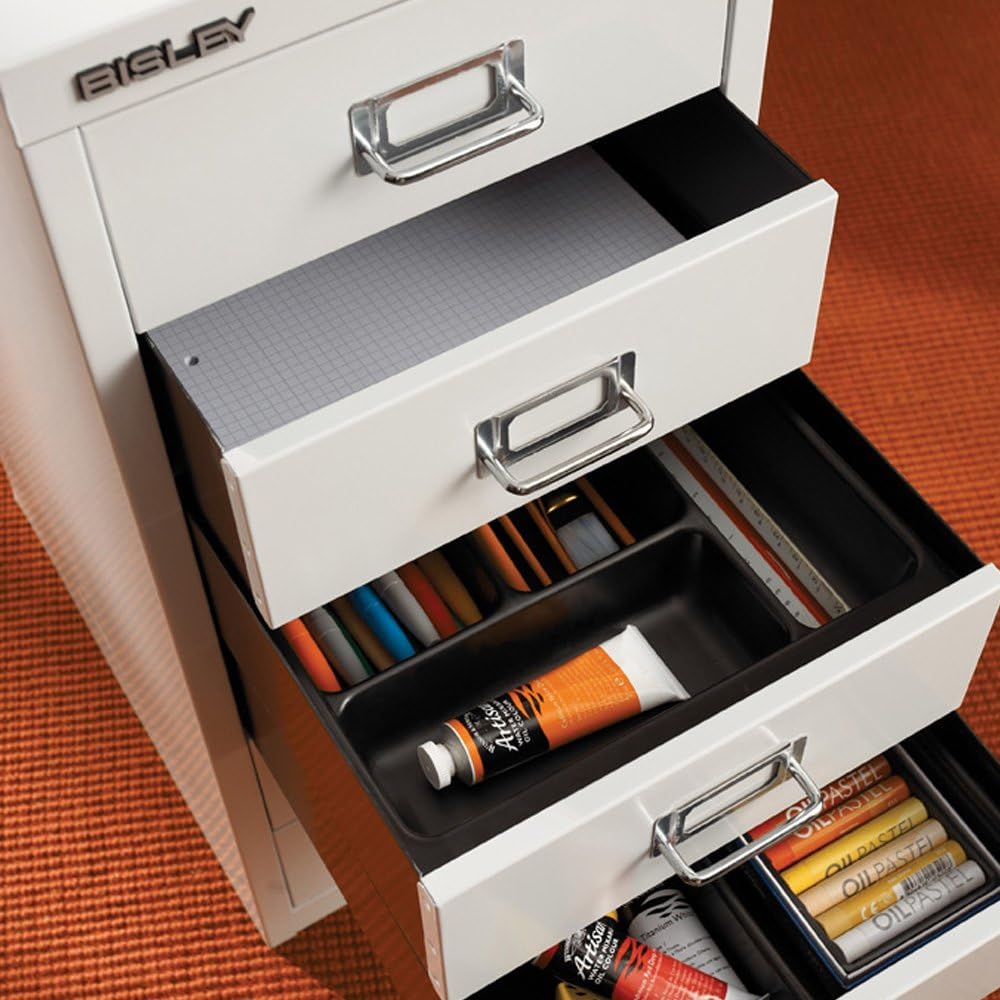 5-Drawer Steel MultiDrawer Cabinet - Orange, by Bisley | Chrome Pull Handles with Label Holders, Powder-Coated Steel, Removable Drawers, Desktop Storage, Labels Included